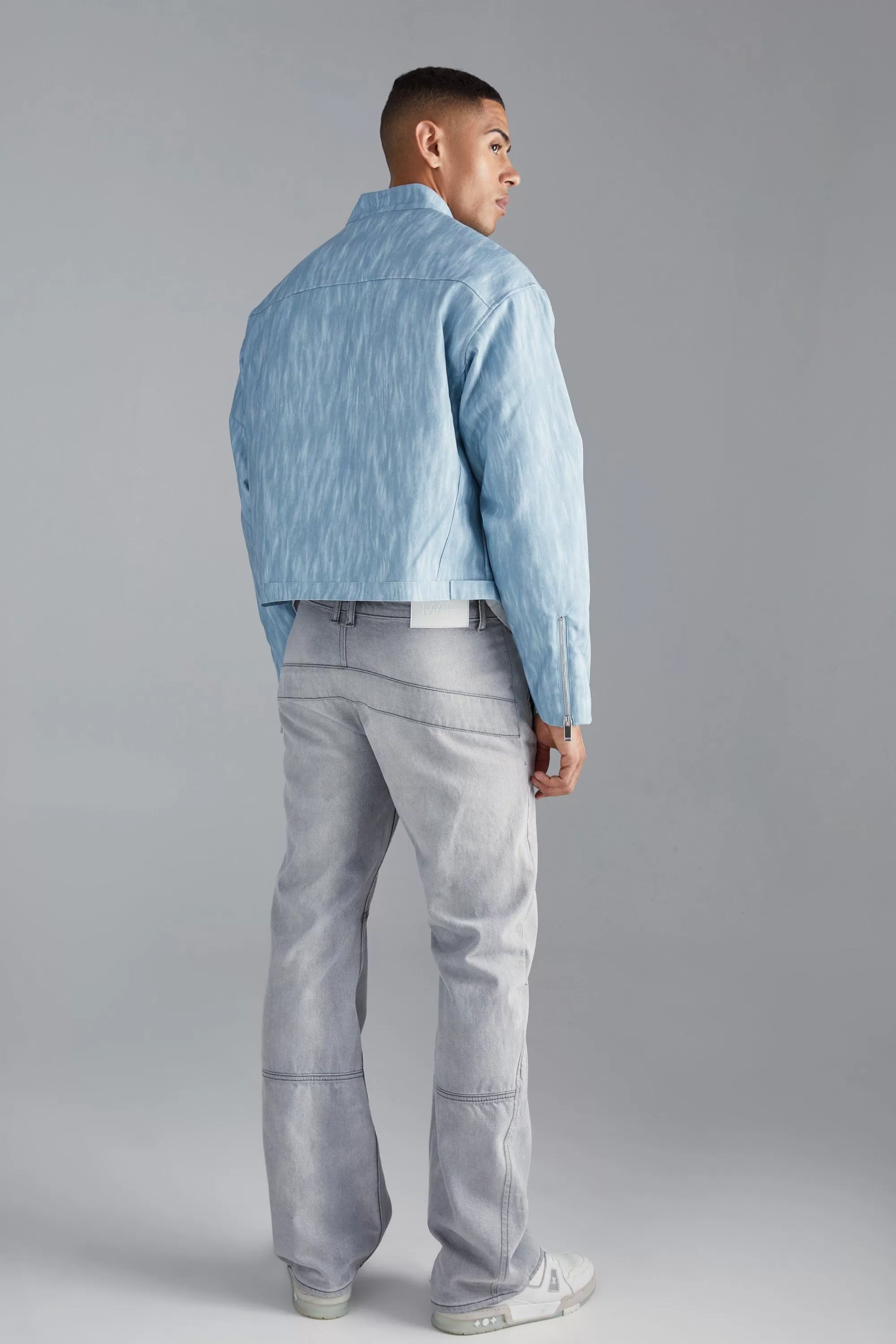 boohooMAN Boxy Funnel Neck Biker Jacket | UK