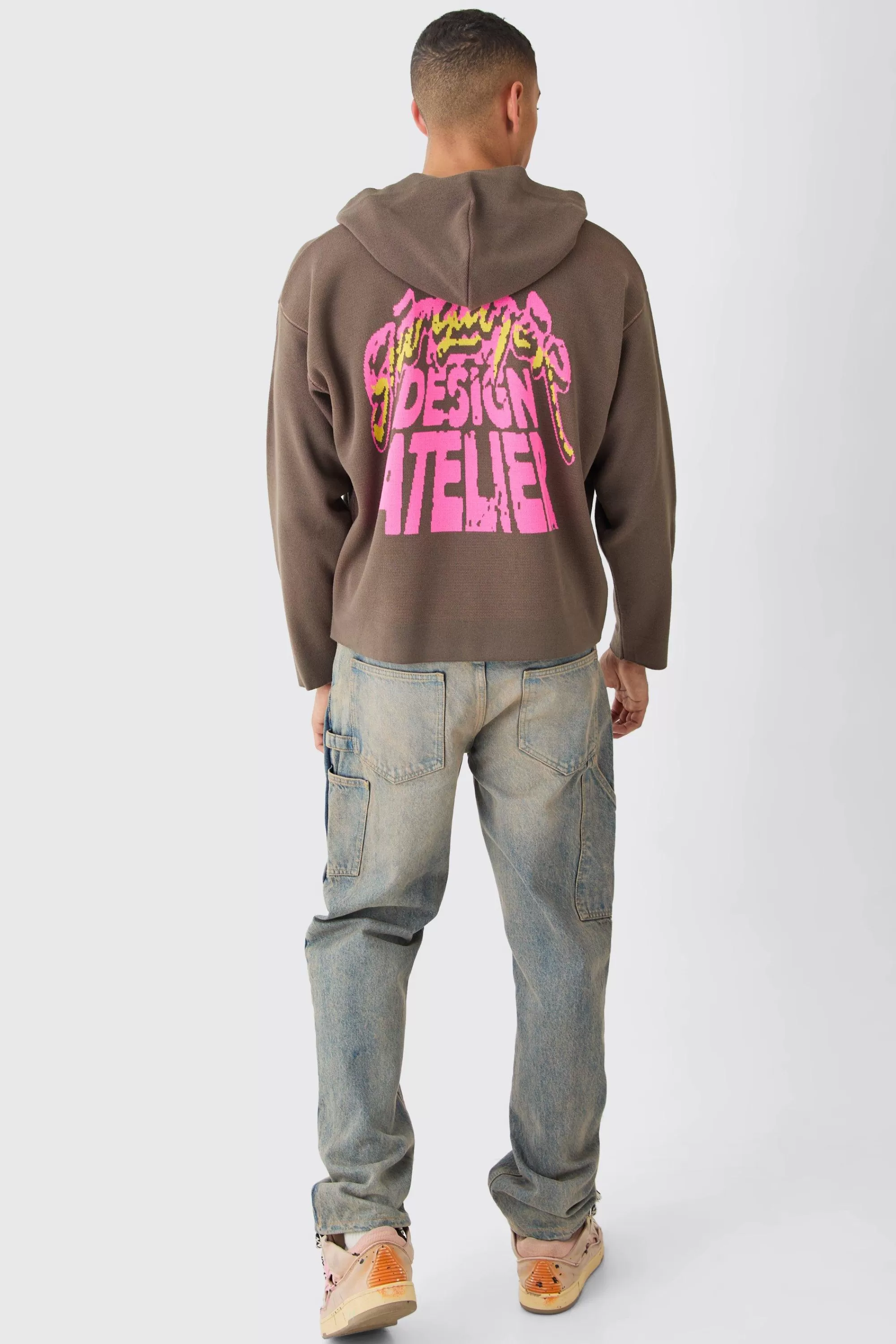 boohooMAN Boxy Graphic Knit Hoodie | UK