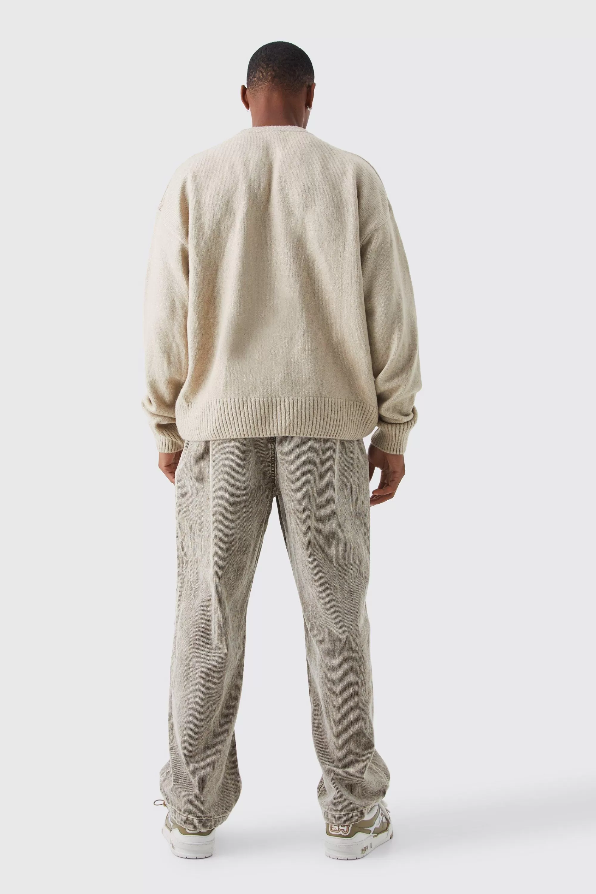 boohooMAN Boxy Homme Extended Neck Brushed Rib Knit Jumper | UK