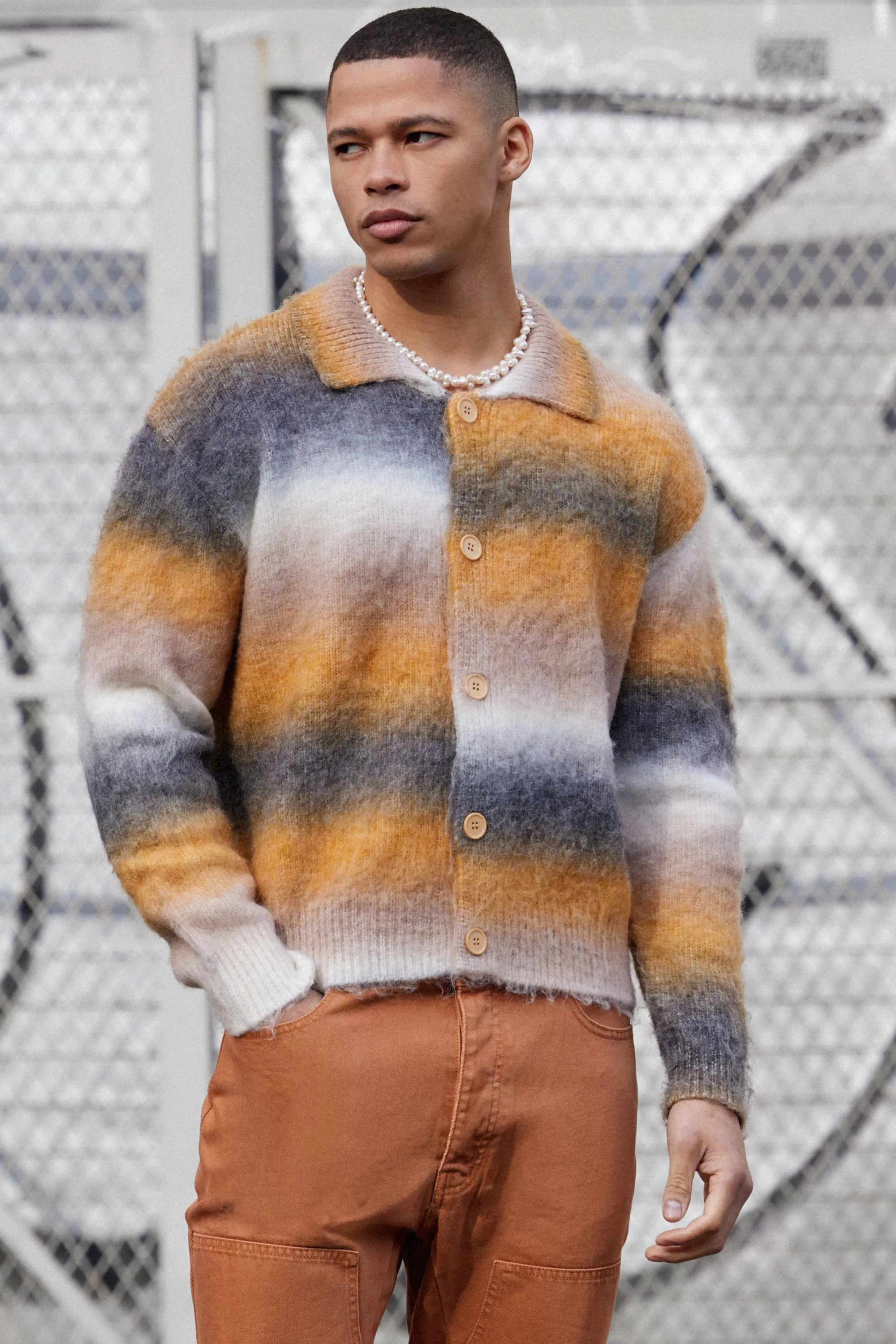 boohooMAN Boxy Knitted Brushed Stripe Shirt In | UK