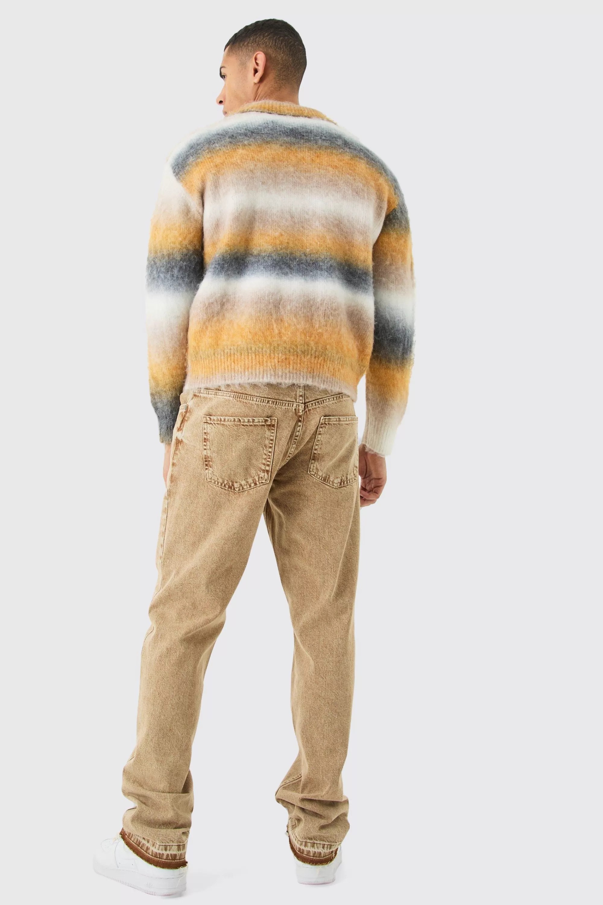 boohooMAN Boxy Knitted Brushed Stripe Shirt In | UK
