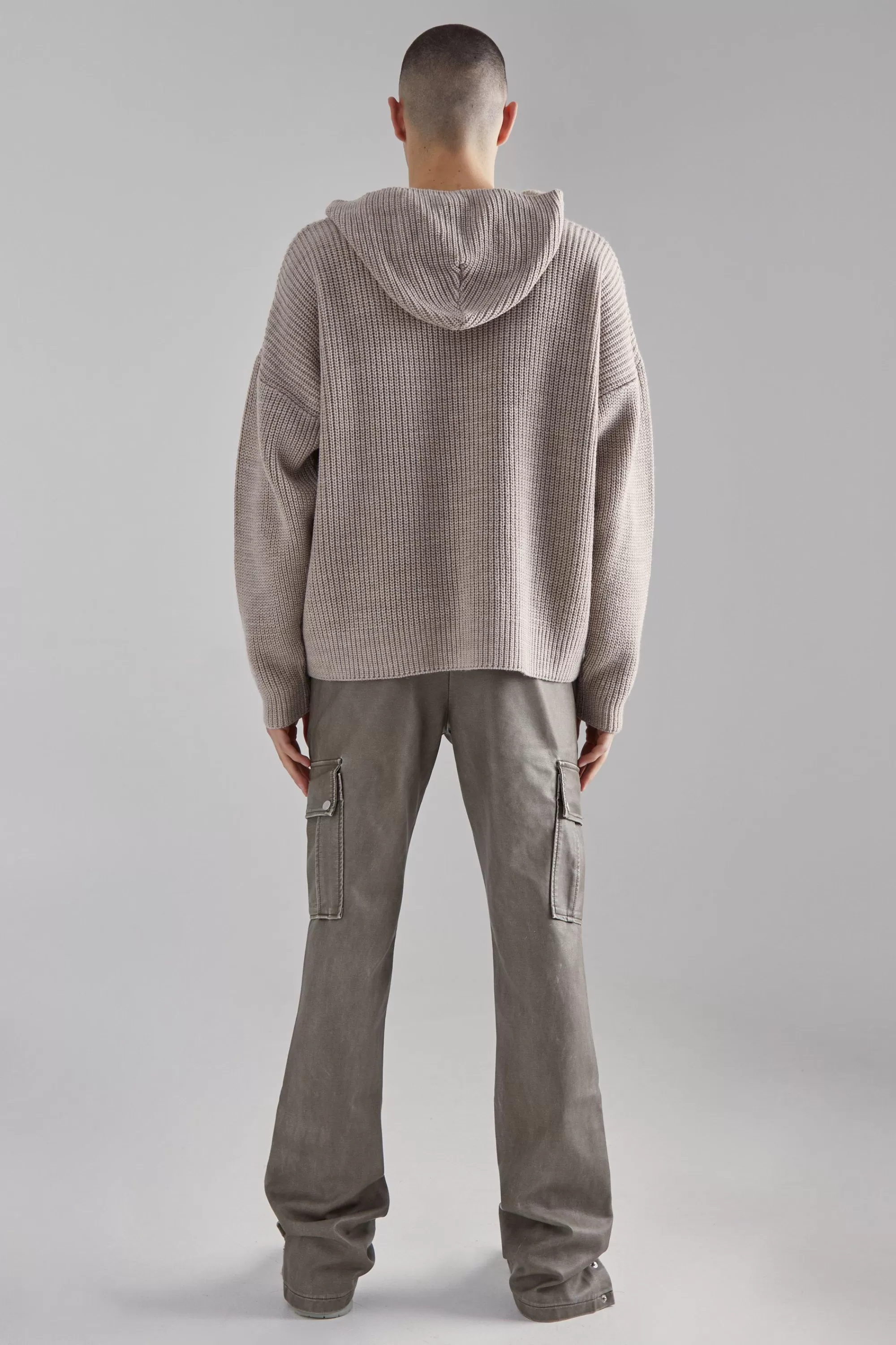 boohooMAN Boxy Knitted Ribbed Hoodie | UK