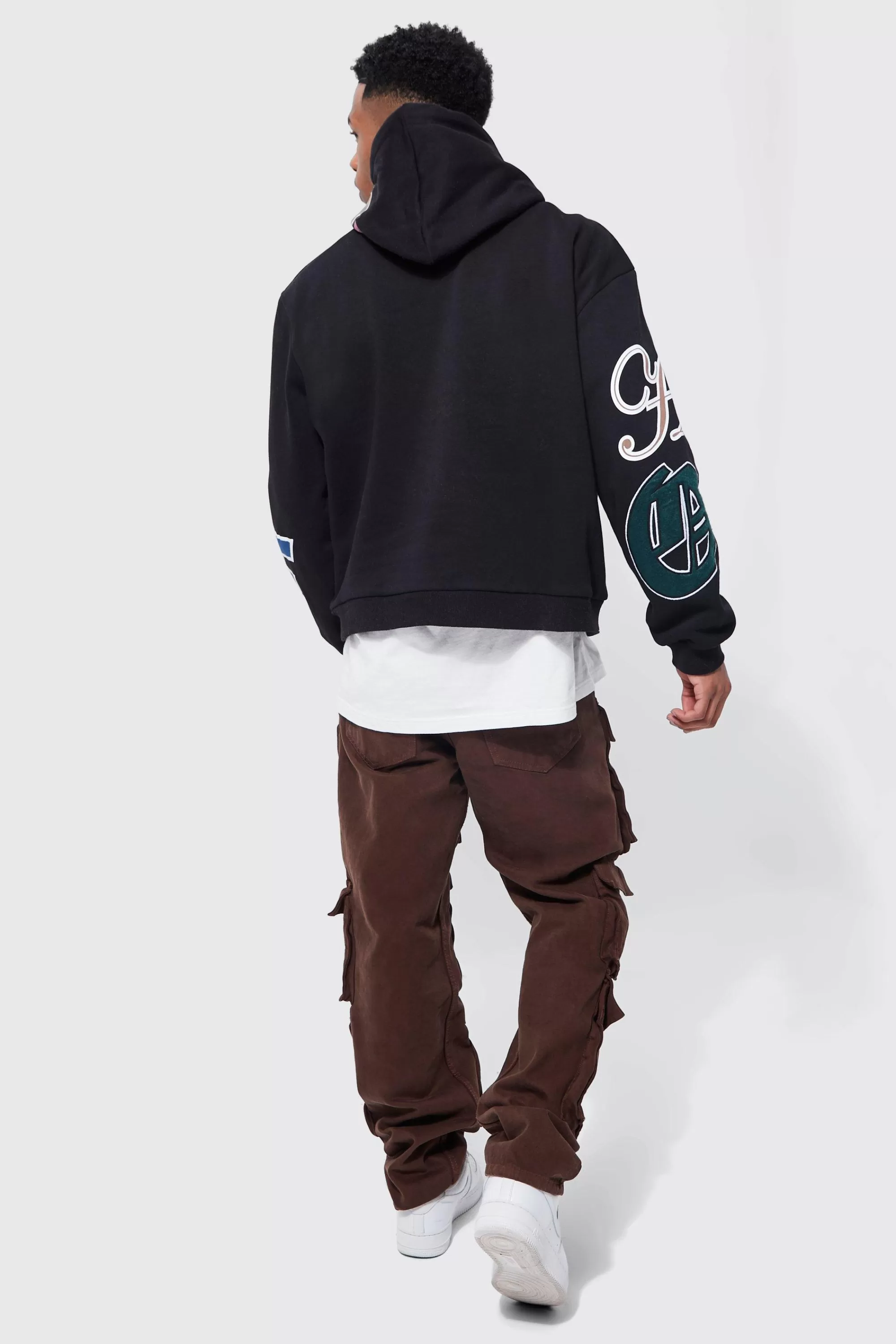 boohooMAN Boxy Large Scale Varsity Hoodie | UK