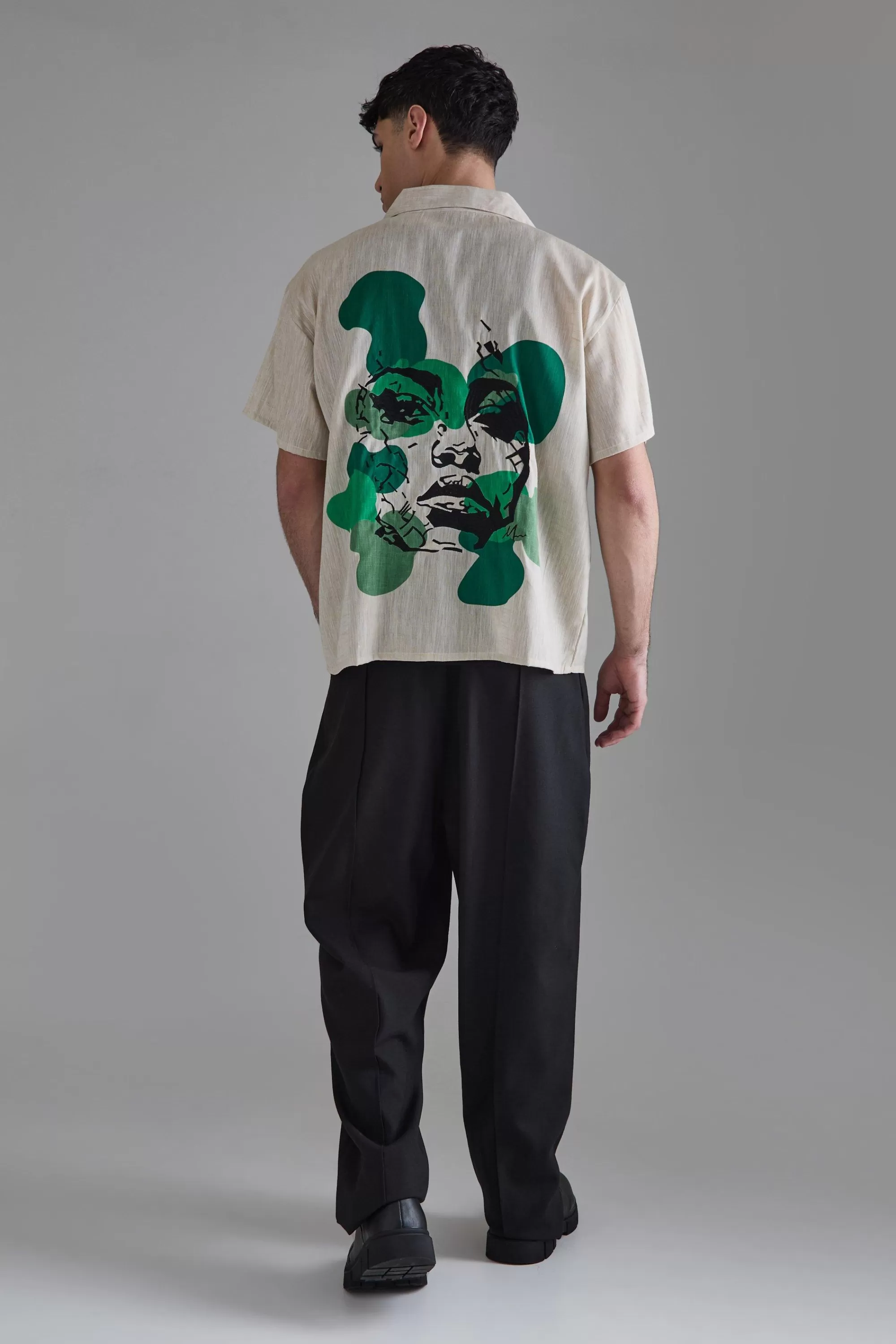 boohooMAN Boxy Linen Back Embroidered Shirt | UK