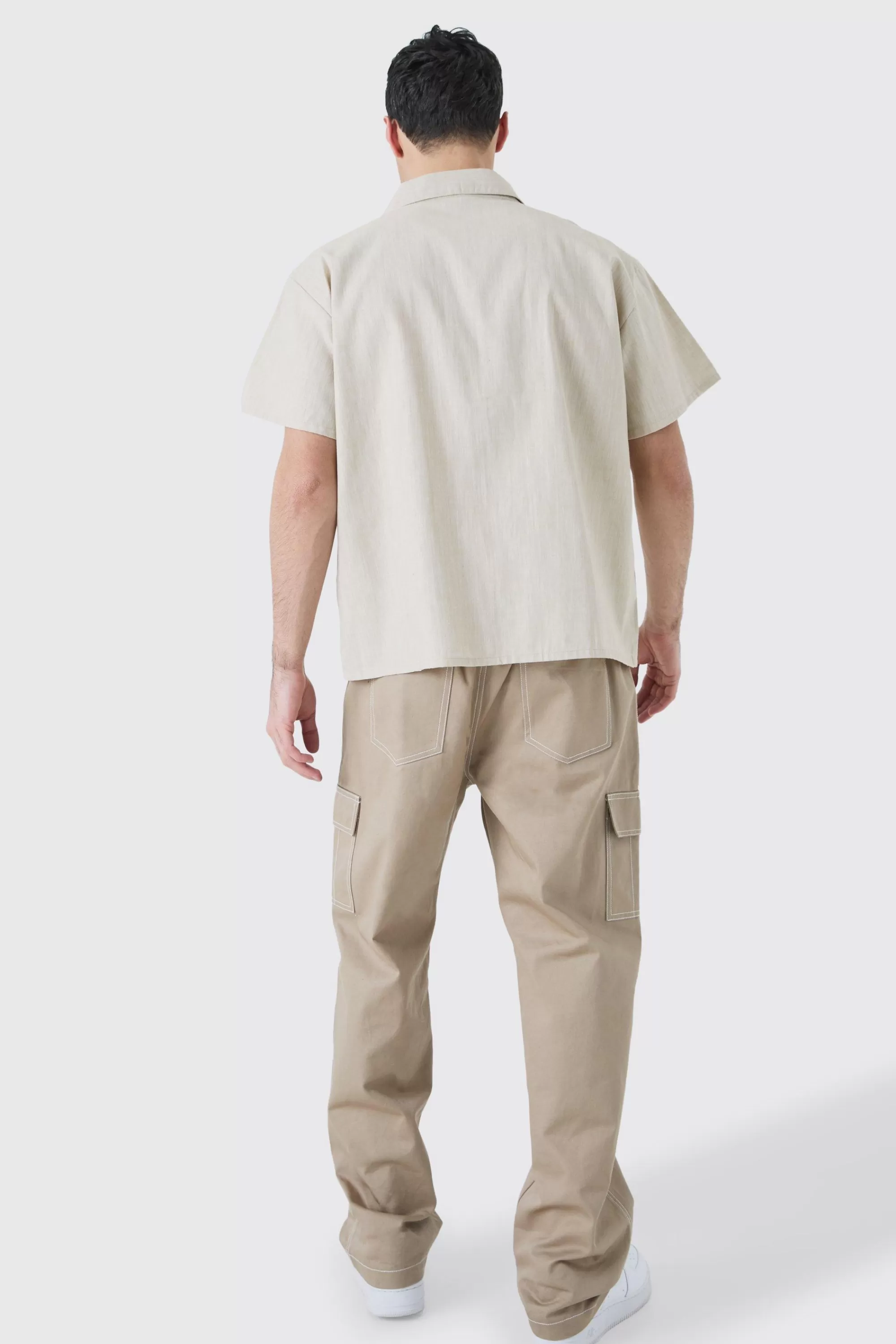 boohooMAN Boxy Linen Look Hem Placement Print Shirt | UK