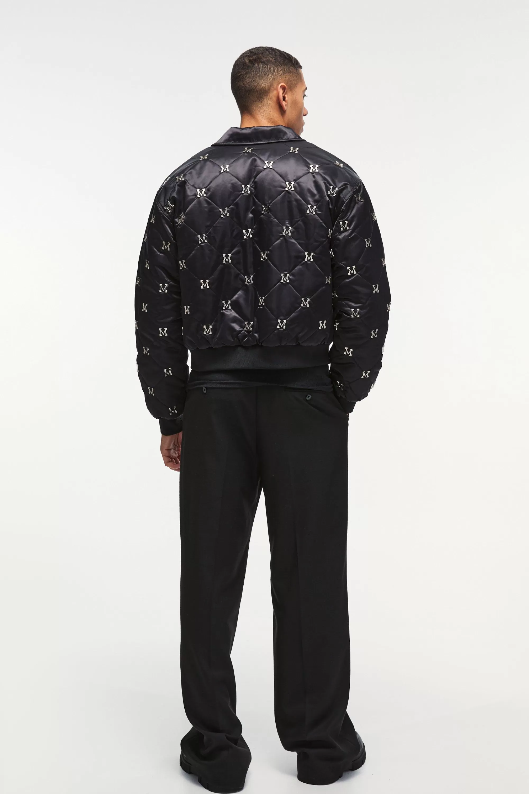 boohooMAN Boxy M Embellished Satin Bomber Jacket In | UK