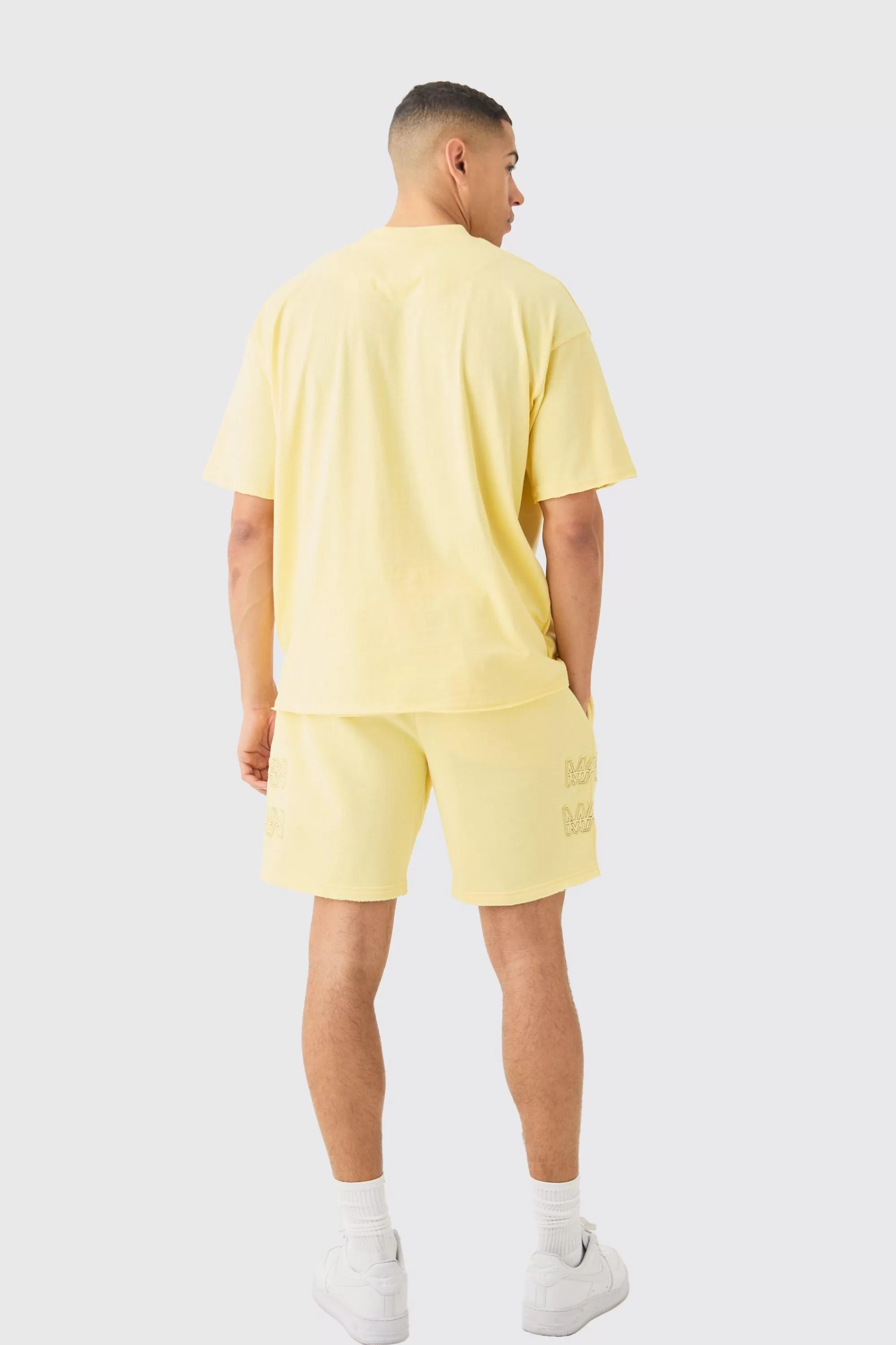 boohooMAN Boxy Man Distressed T-Shirt & Shorts Set | UK
