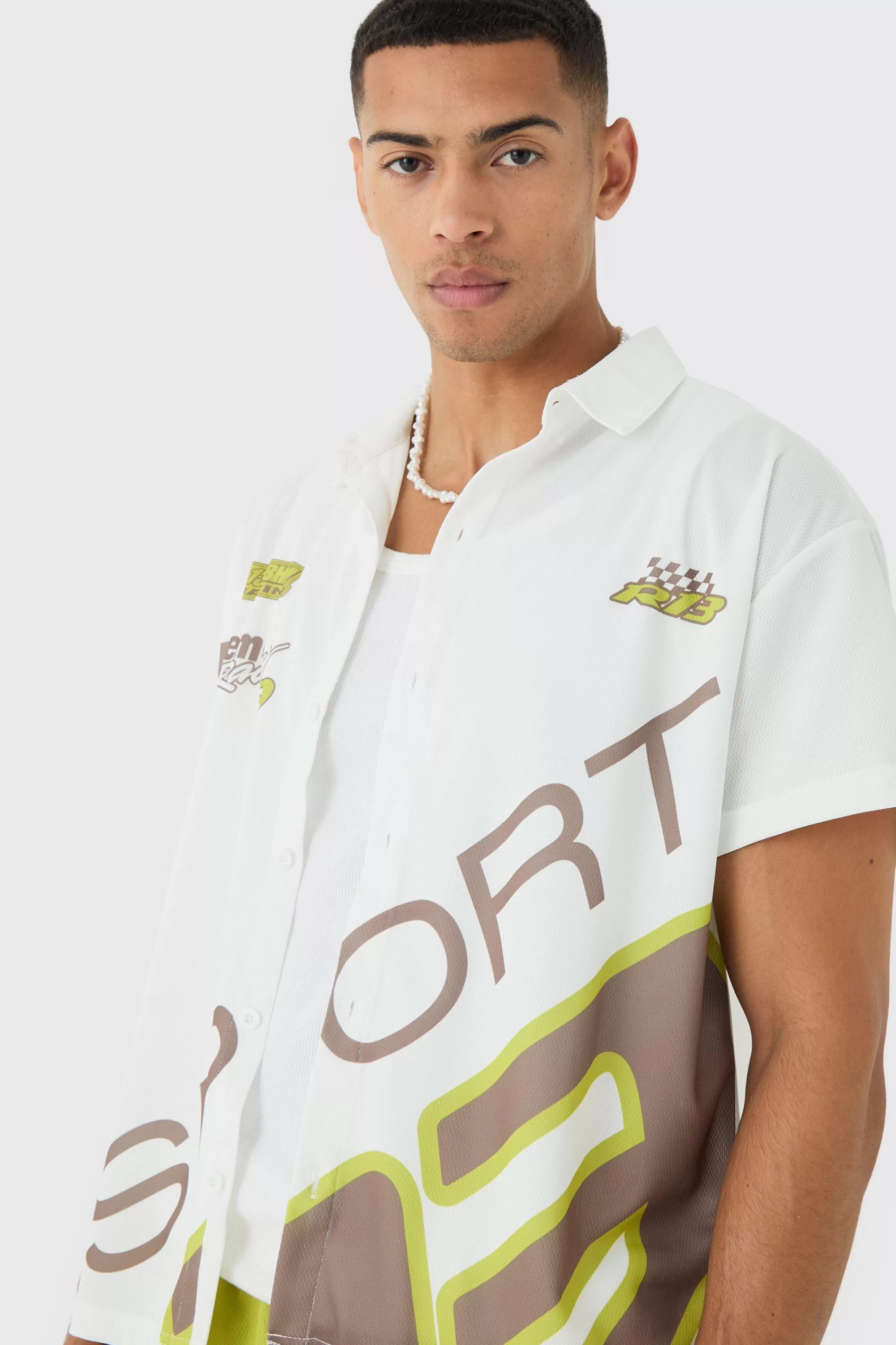 boohooMAN Boxy Mesh Moto Sport Shirt & Short | UK