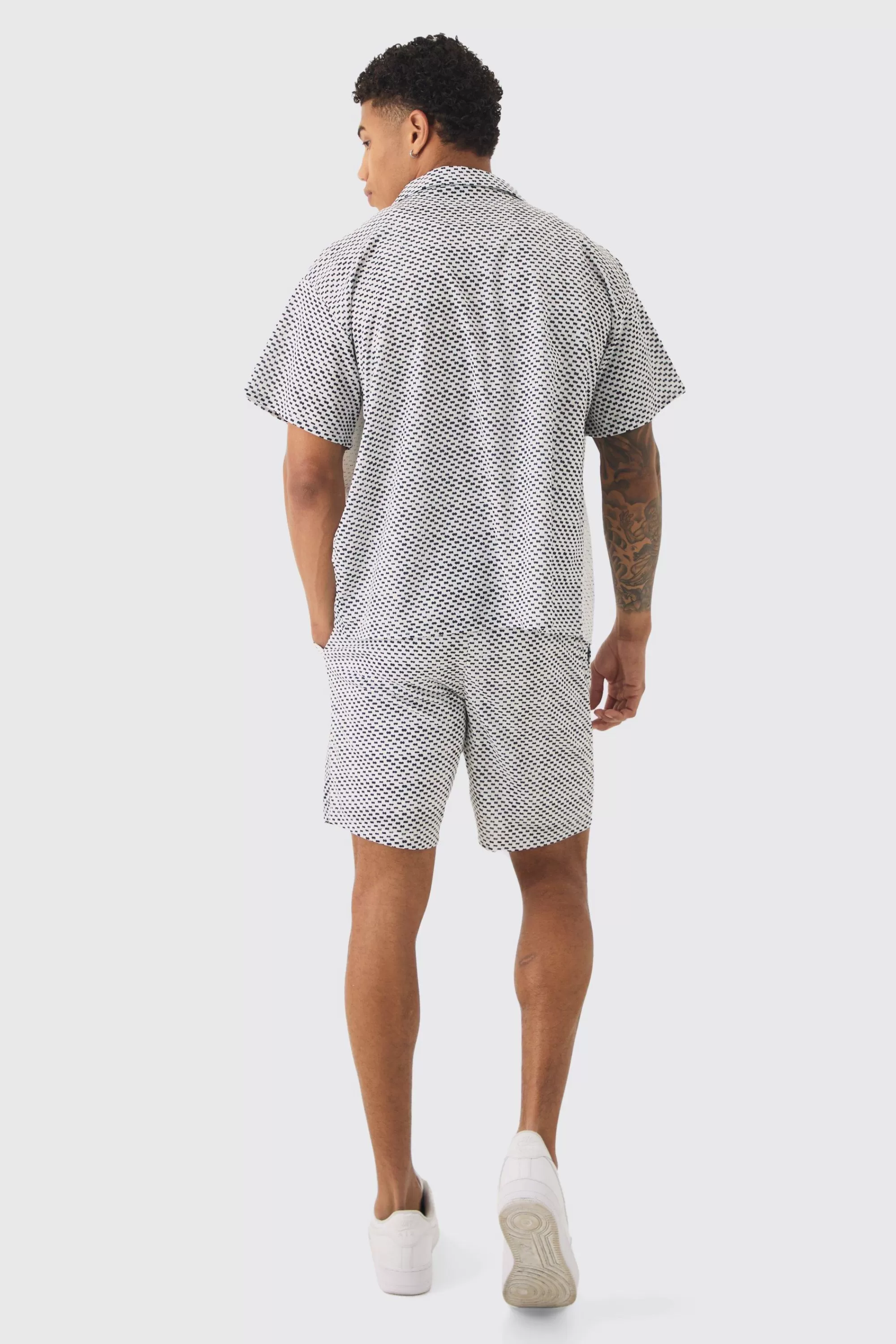 boohooMAN Boxy Mesh Photo Print Shirt & Short | UK