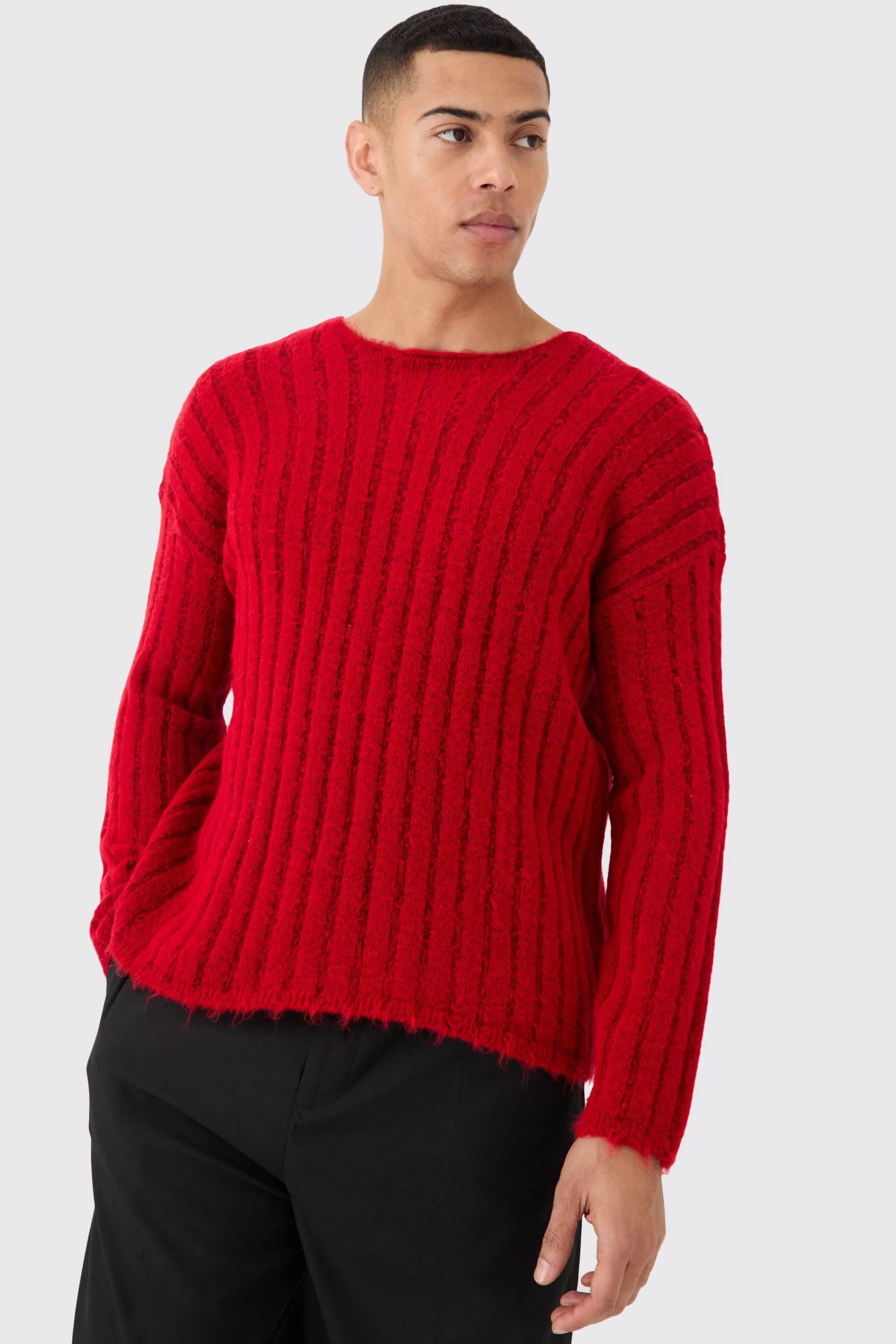 boohooMAN Boxy Open Stitch Ladder Detail Jumper In | UK