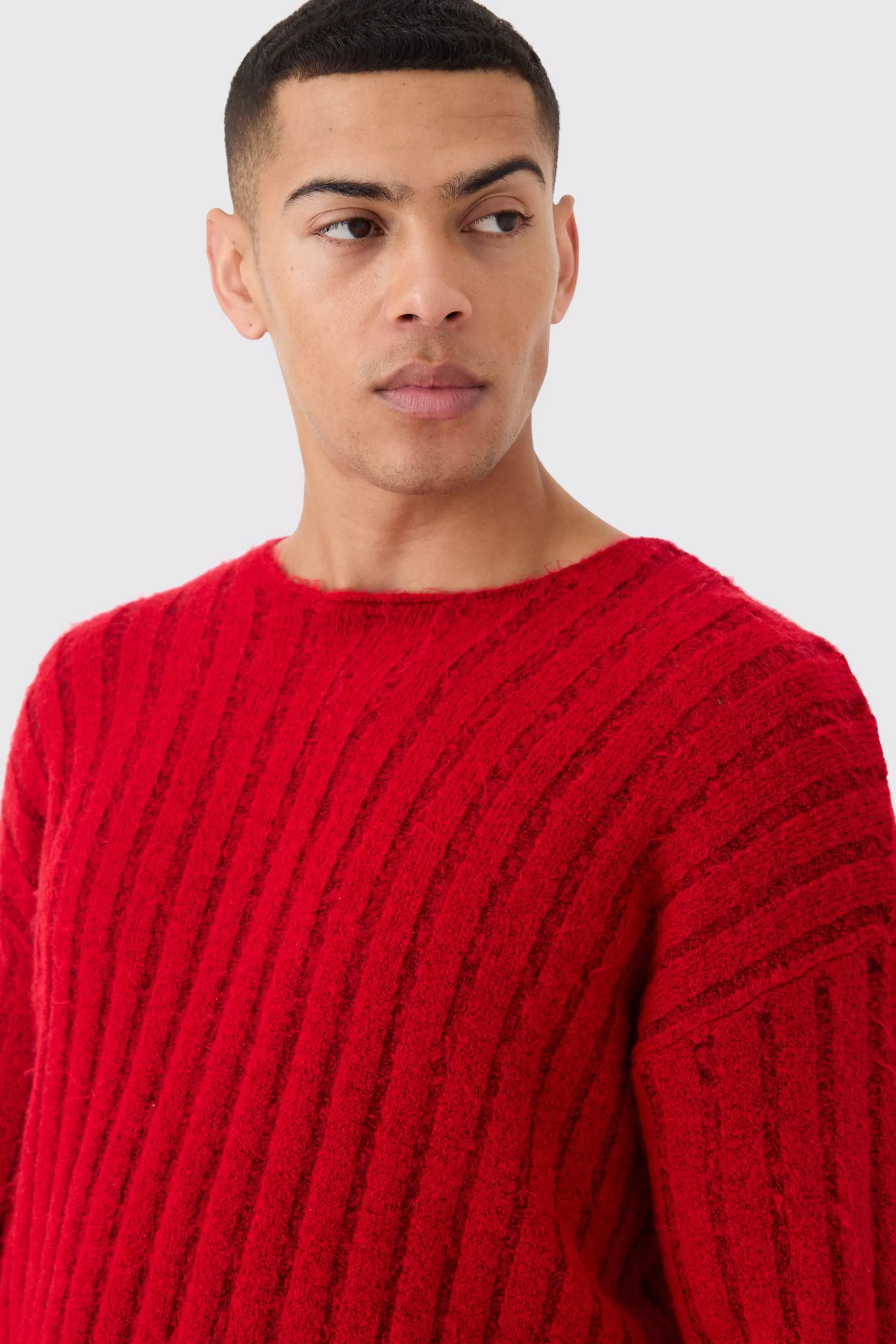 boohooMAN Boxy Open Stitch Ladder Detail Jumper In | UK
