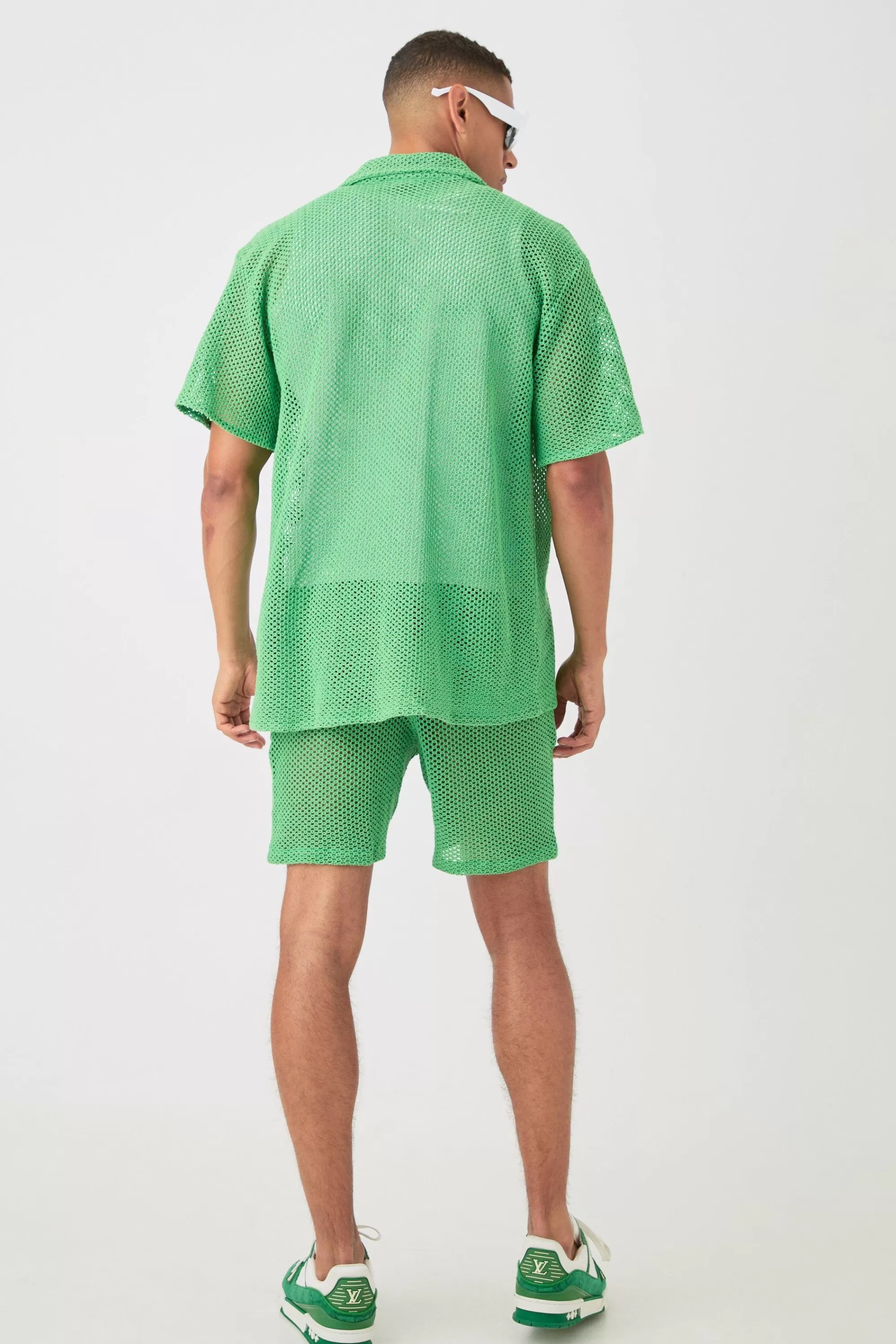 boohooMAN Boxy Open Stitch Shirt & Short Set | UK