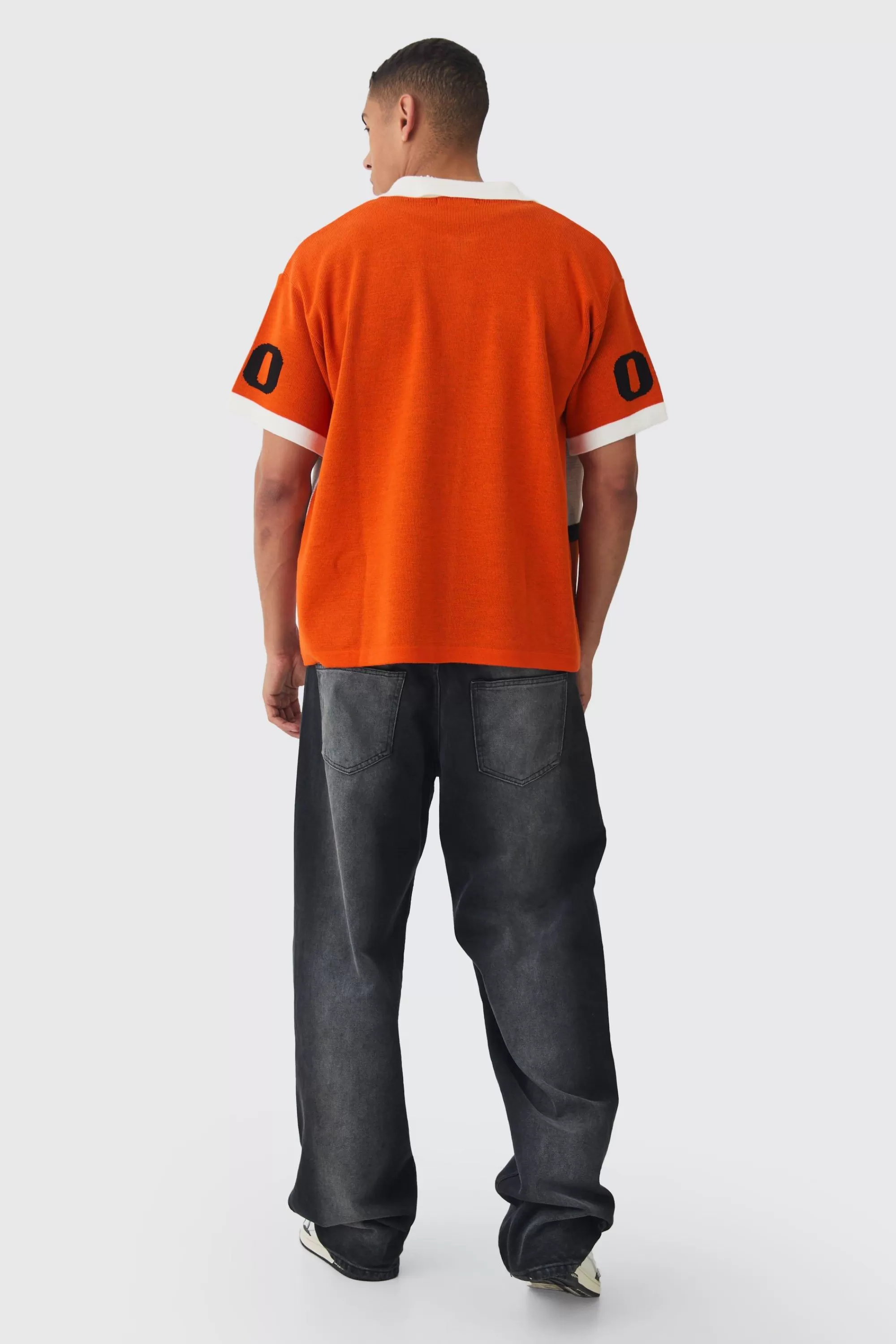 boohooMAN Boxy Oversized Moto Knitted Shirt | UK