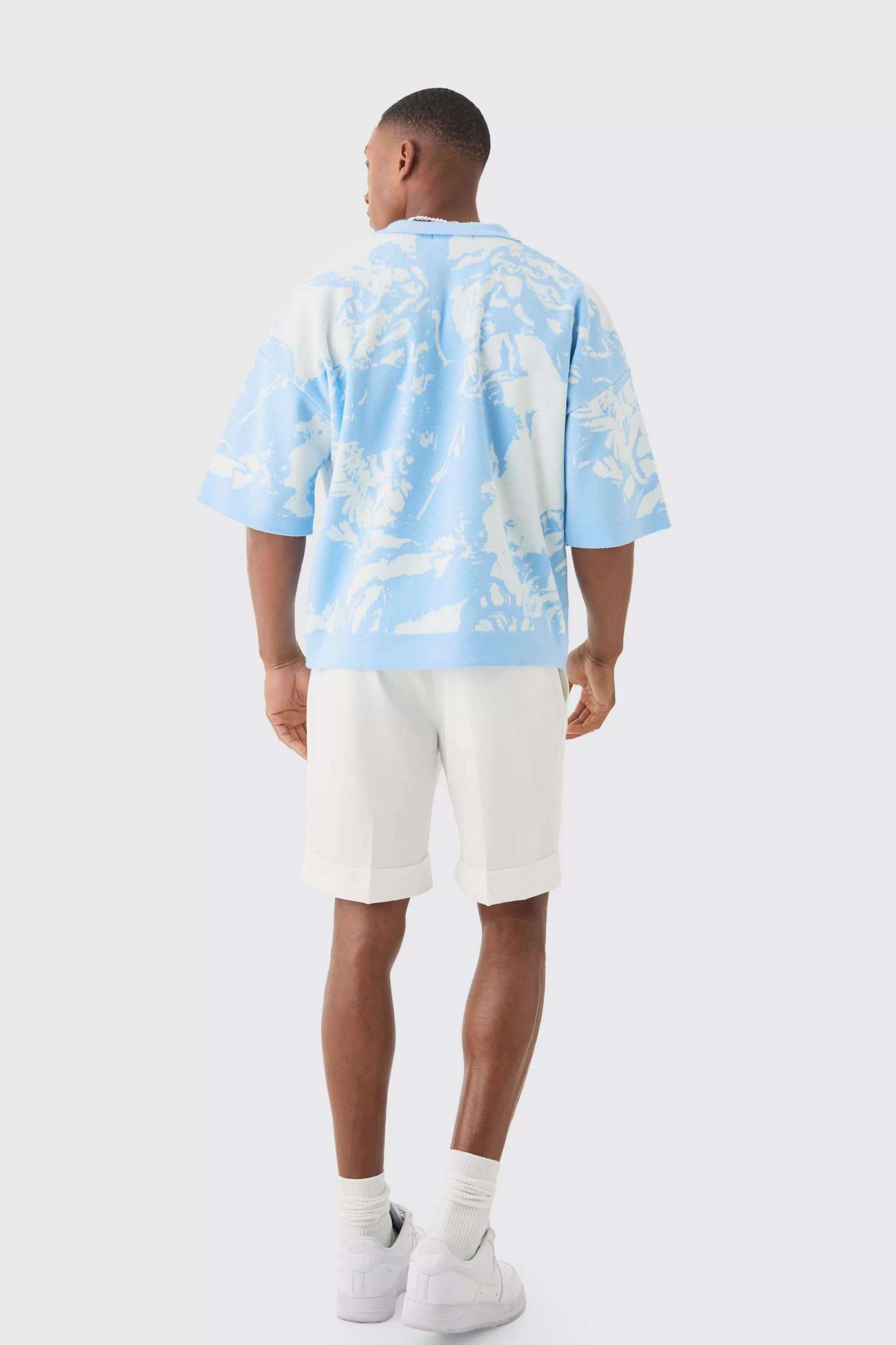 boohooMAN Boxy Oversized Renaissance Graphic Knit Polo | UK