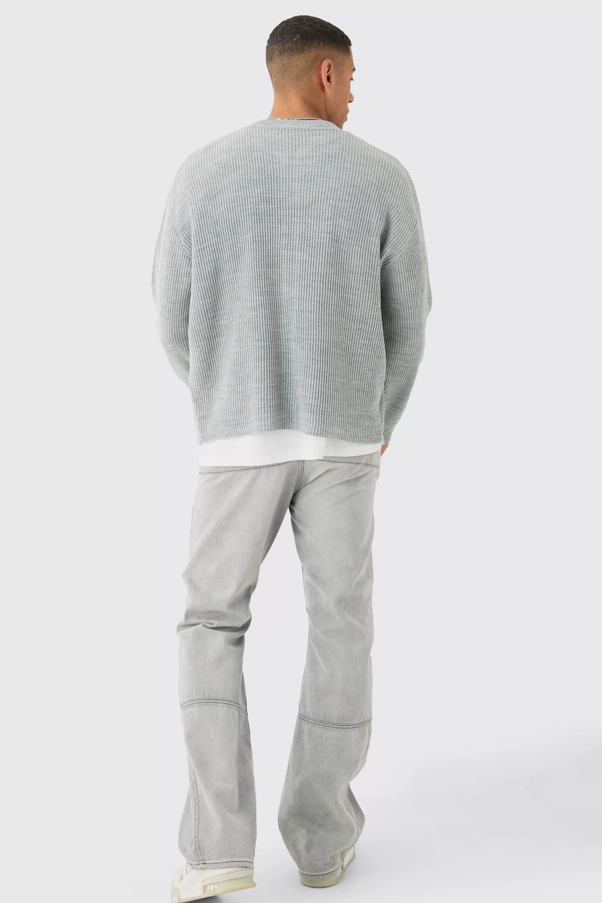 boohooMAN Boxy Oversized Ribbed Knit Bomber | UK