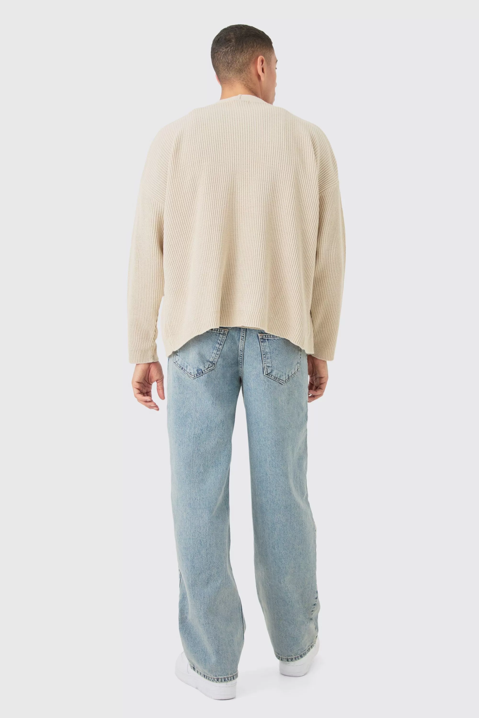 boohooMAN Boxy Oversized Ribbed Knit Cardigan | UK