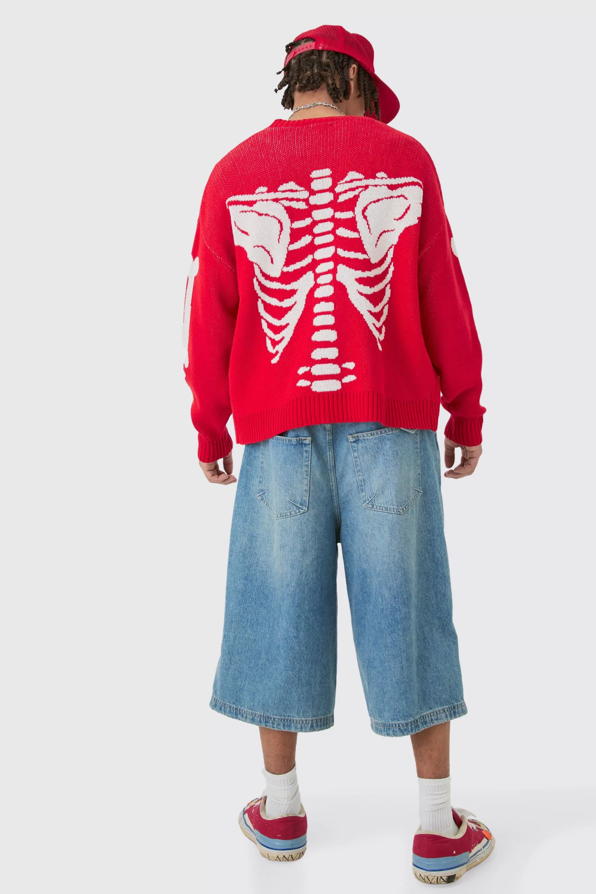boohooMAN Boxy Oversized Skeleton Cardigan | UK