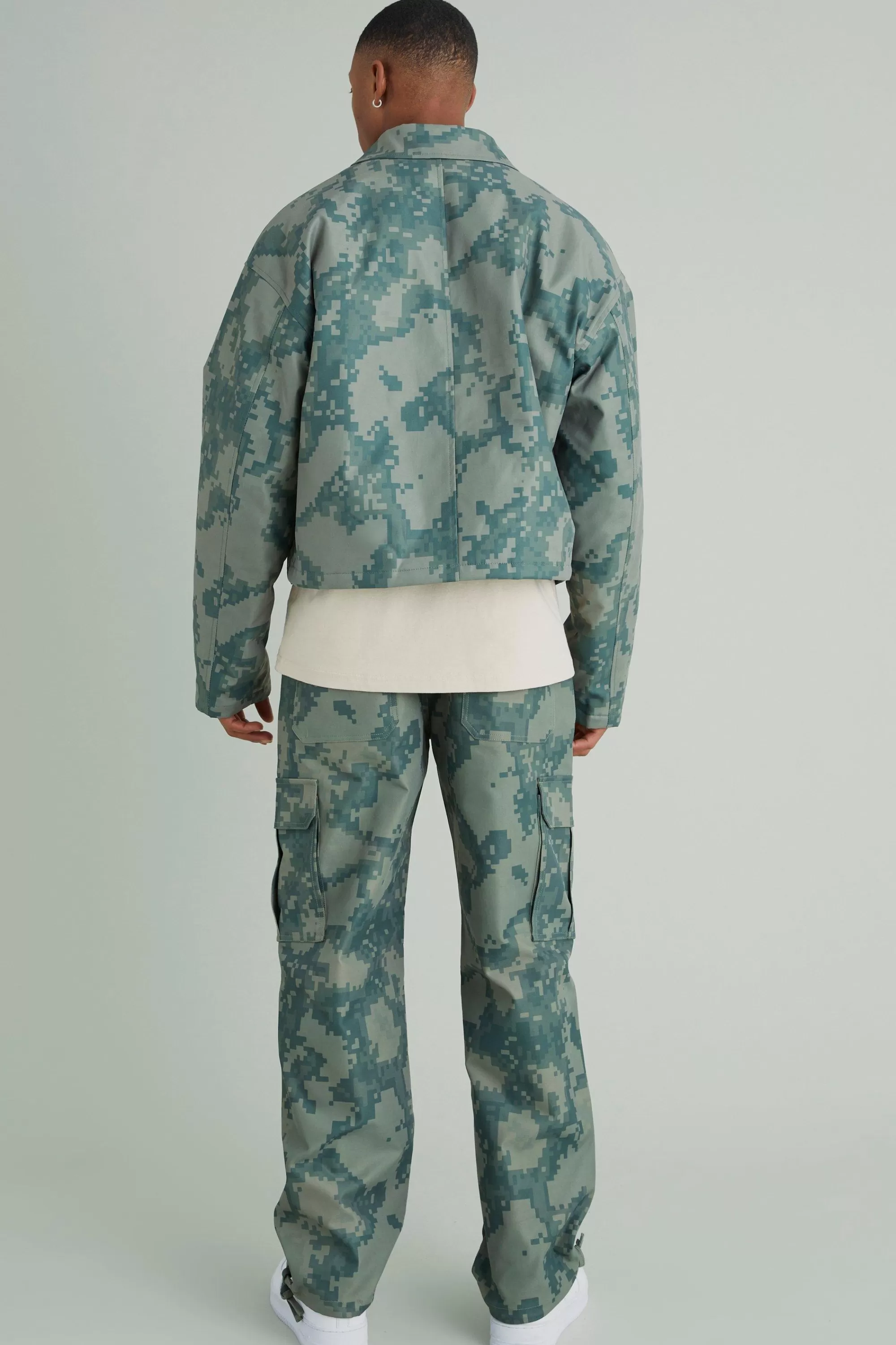 boohooMAN Boxy Pixelated Camo Harrington | UK