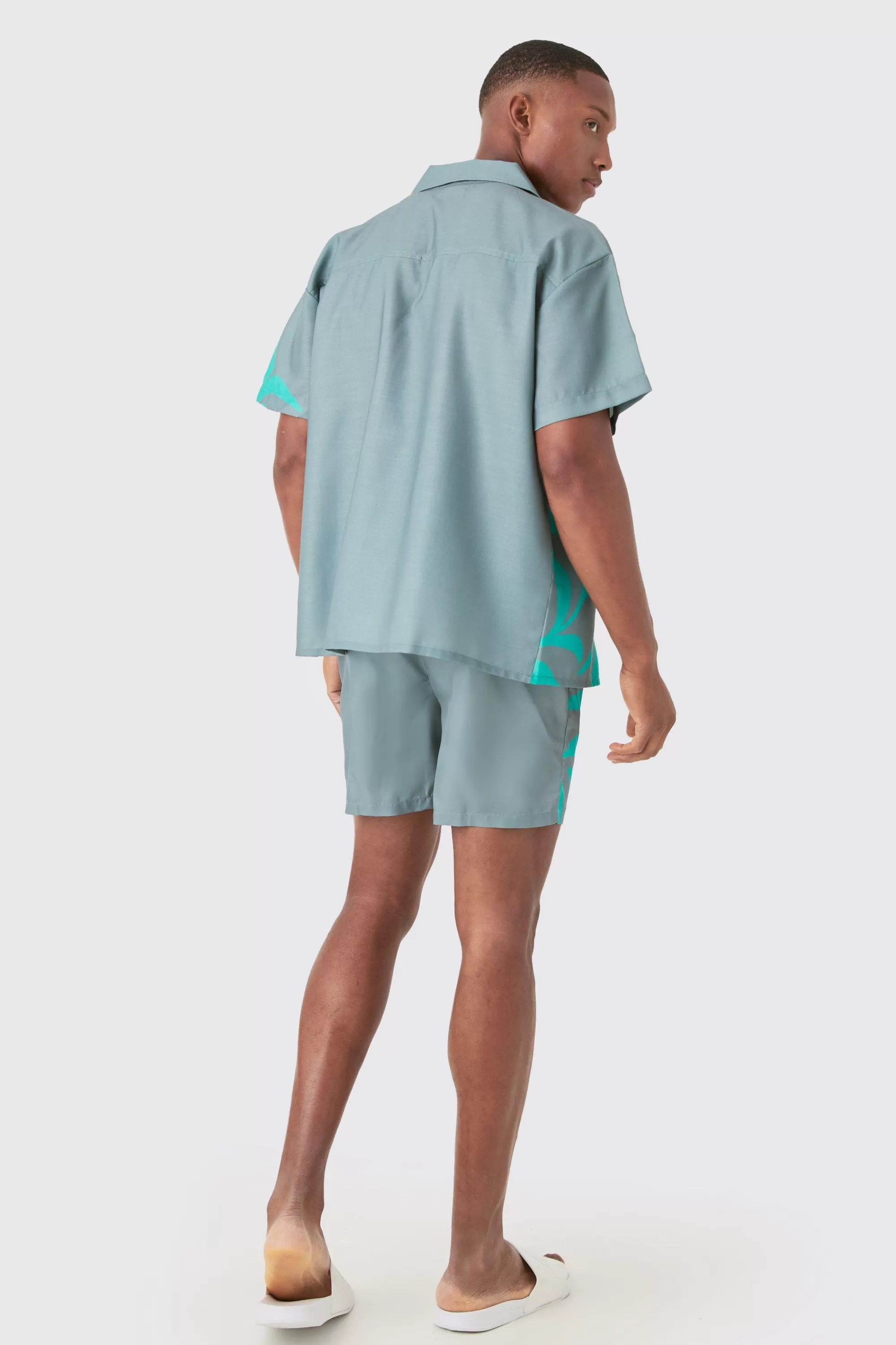 boohooMAN Boxy Printed Shirt And Swim Short Set | UK