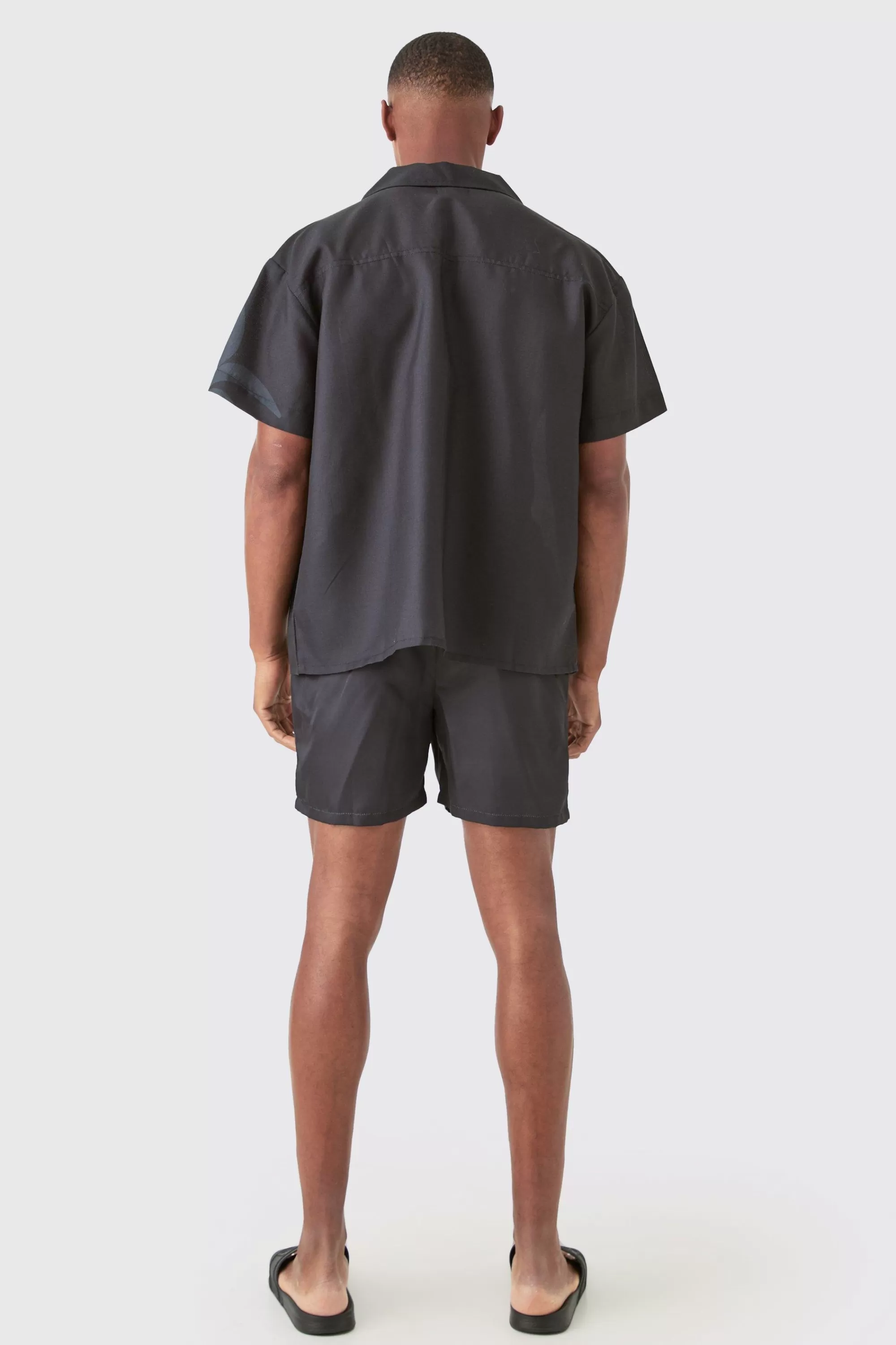 boohooMAN Boxy Printed Shirt And Swim Short Set | UK