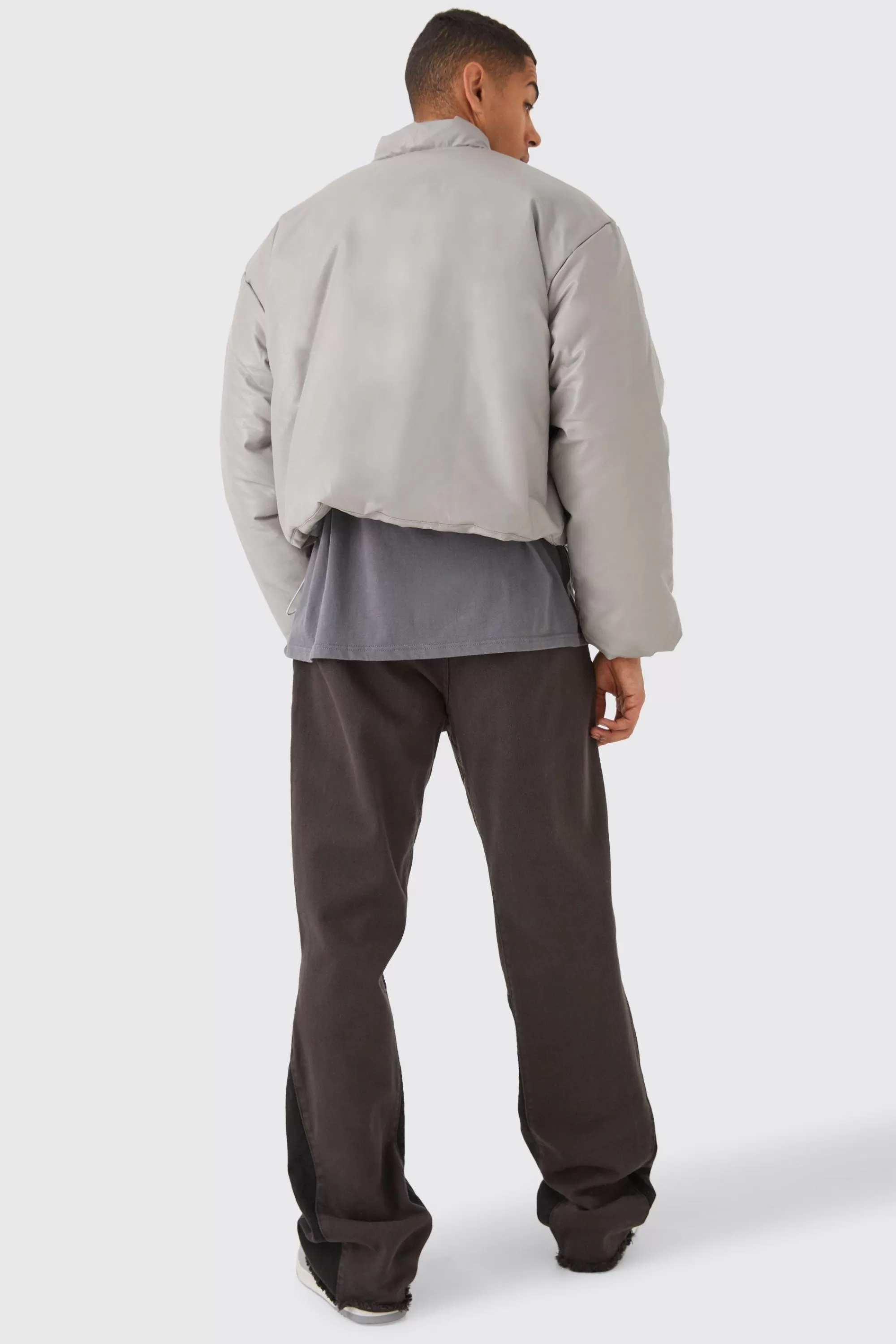 boohooMAN Boxy Pu Volume Padded Puffer Bomber | UK
