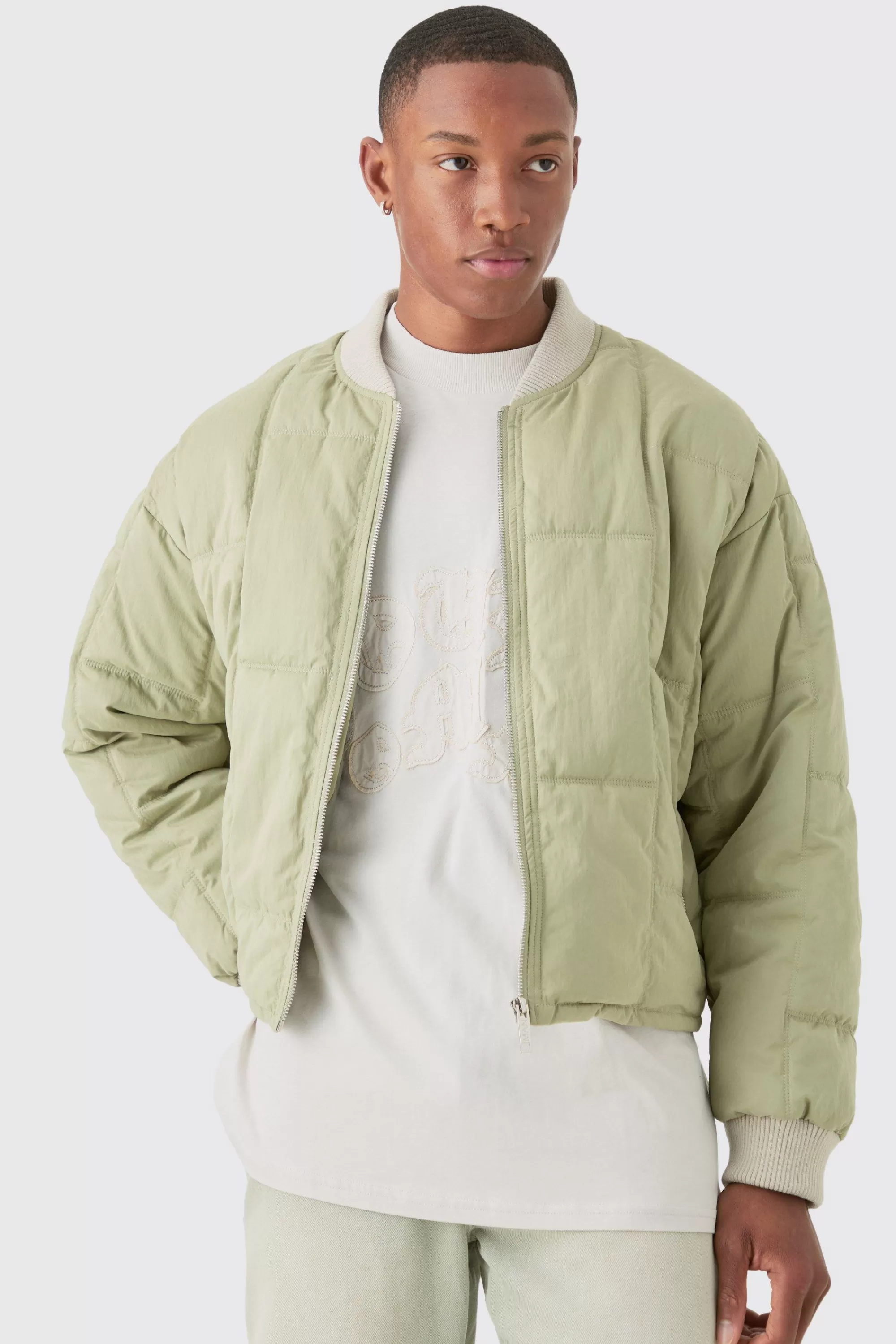 boohooMAN Boxy Quilted Bomber Jacket In | UK