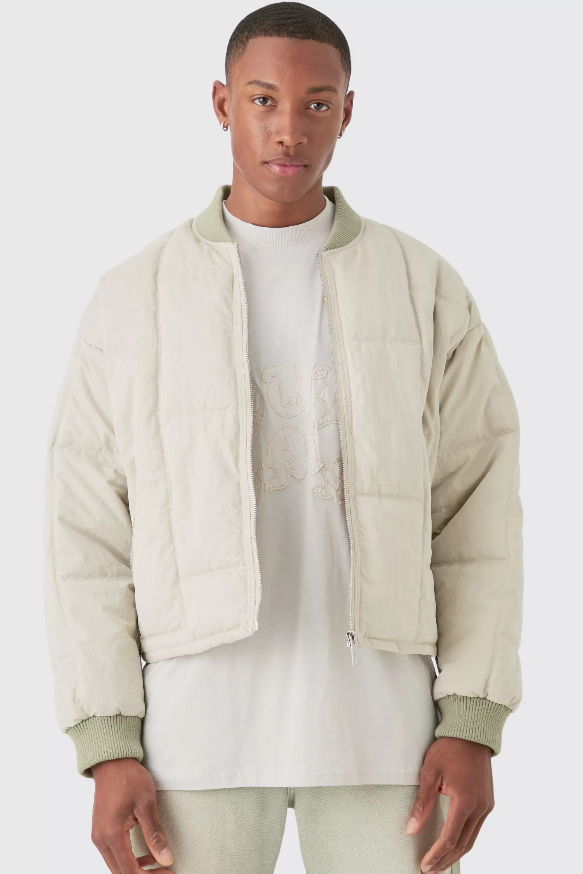 boohooMAN Boxy Quilted Bomber Jacket In | UK