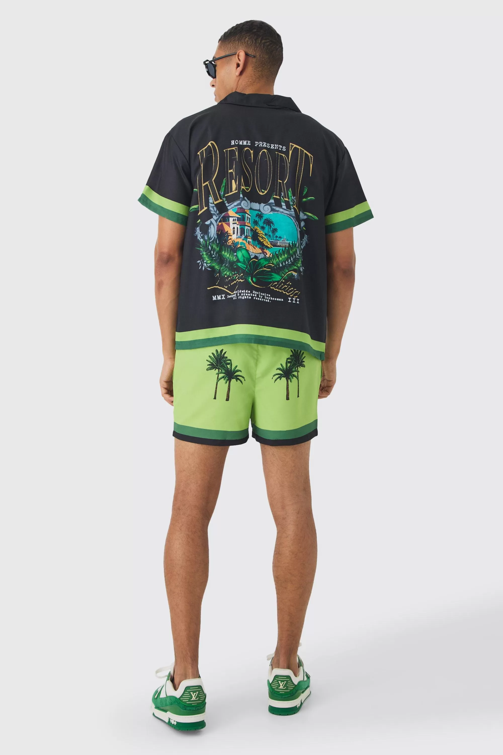boohooMAN Boxy Resort Shirt & Swim Short Set | UK