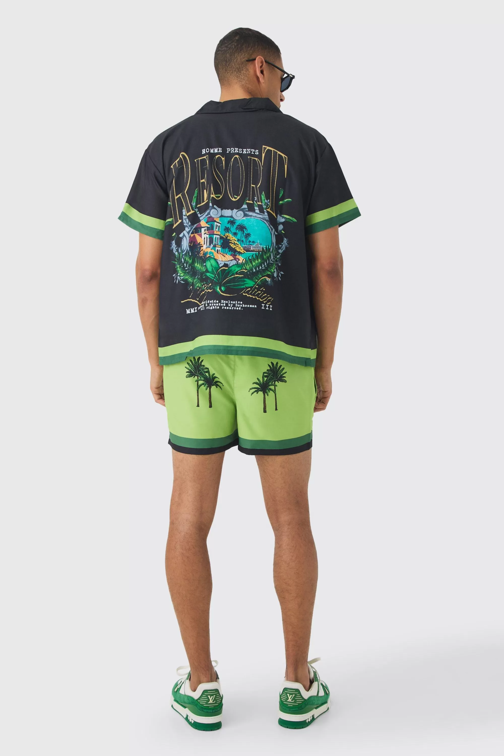 boohooMAN Boxy Resort Shirt & Swim Short Set | UK