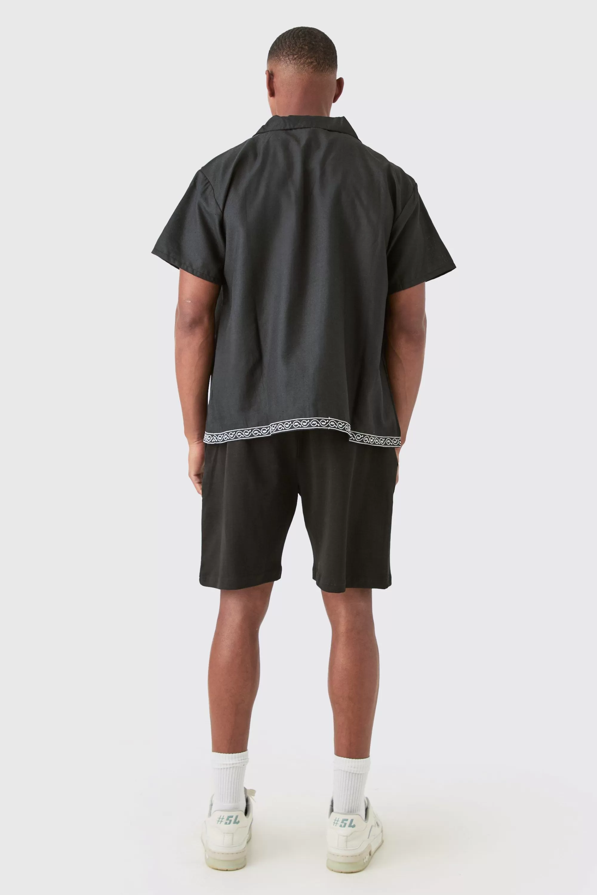 boohooMAN Boxy Revere Floral Pocket Embroidery Shirt | UK
