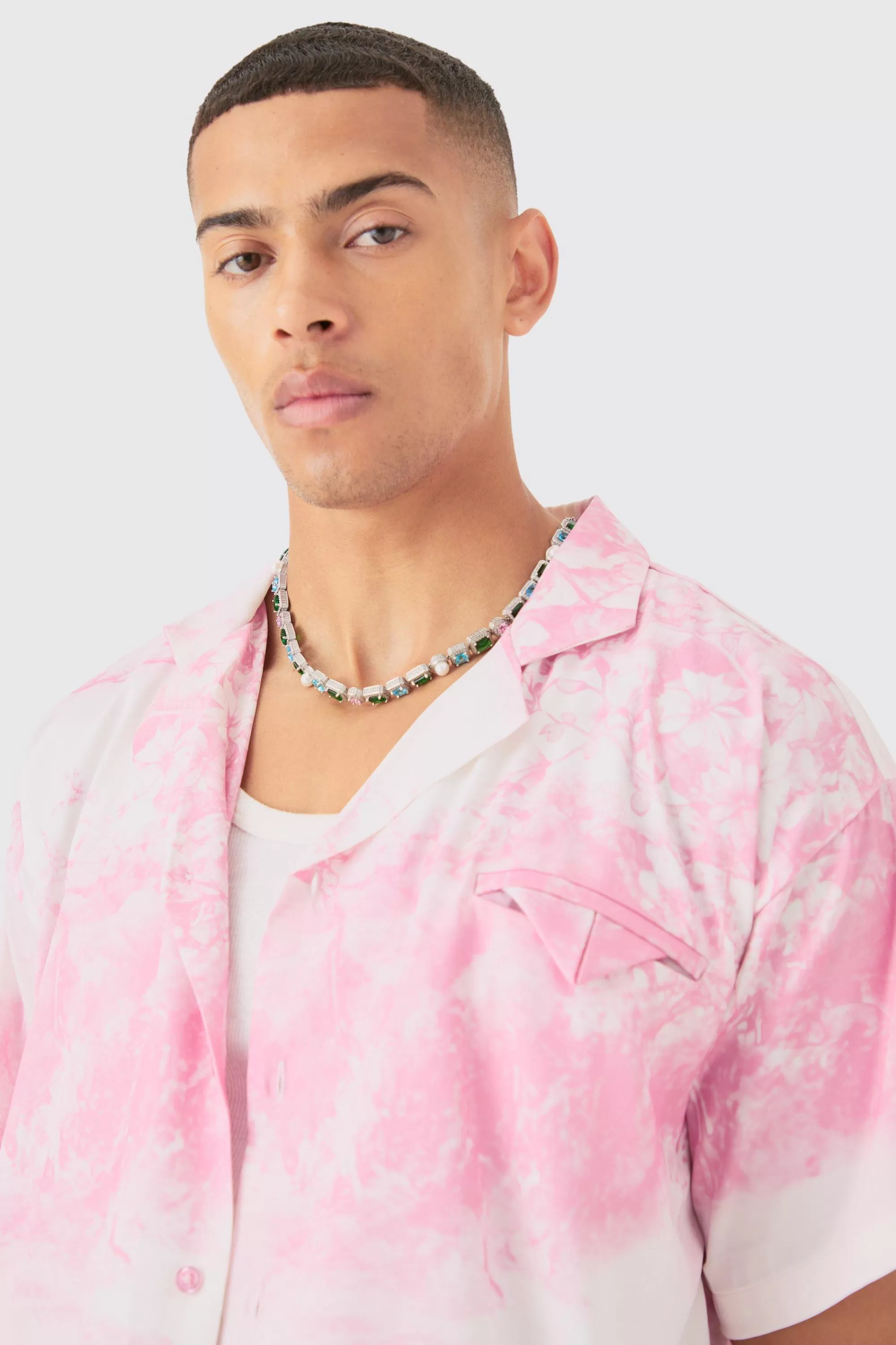 boohooMAN Boxy Revere Floral Short Sleeve Shirt | UK