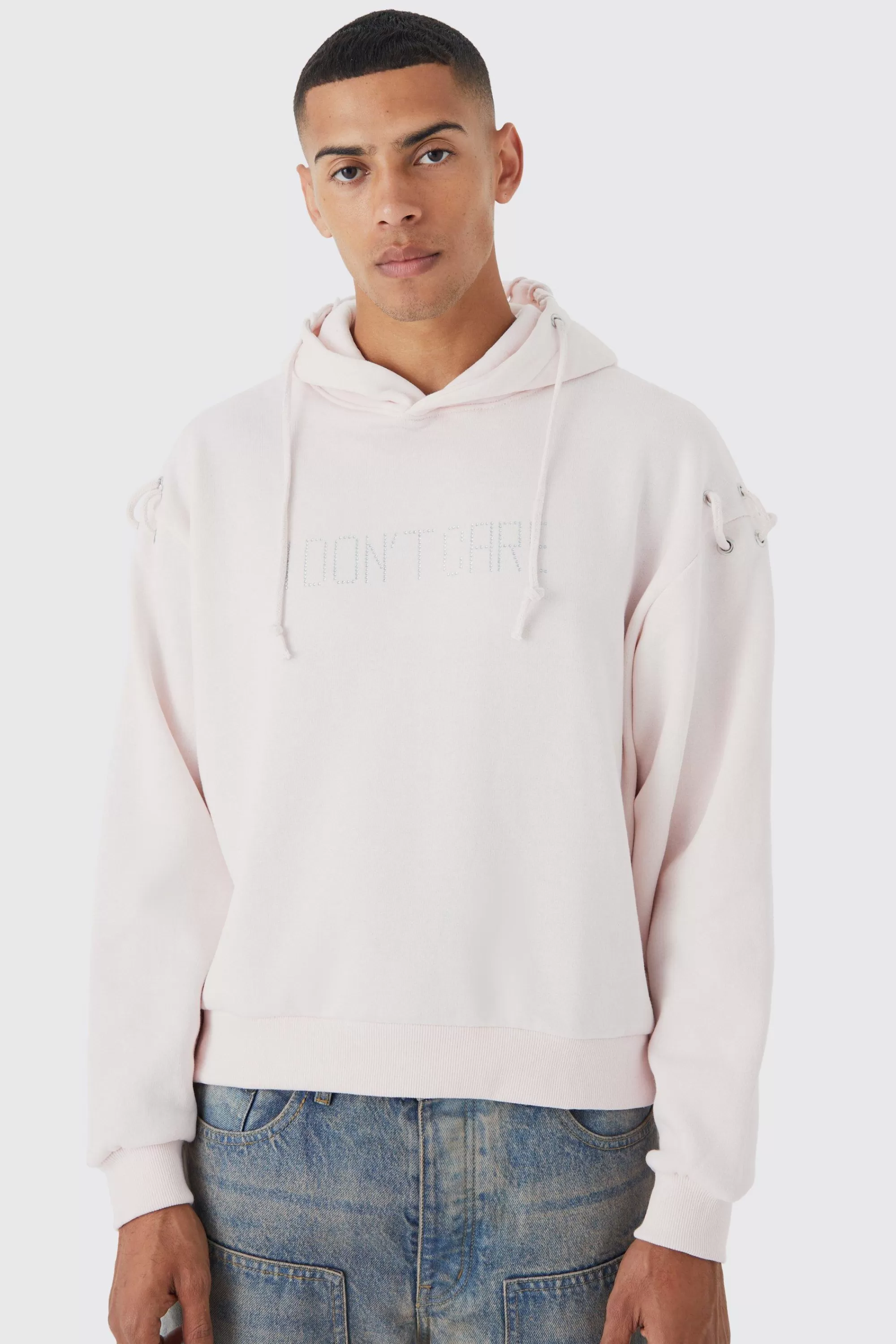 boohooMAN Boxy Rope Eyelet Hoodie | UK