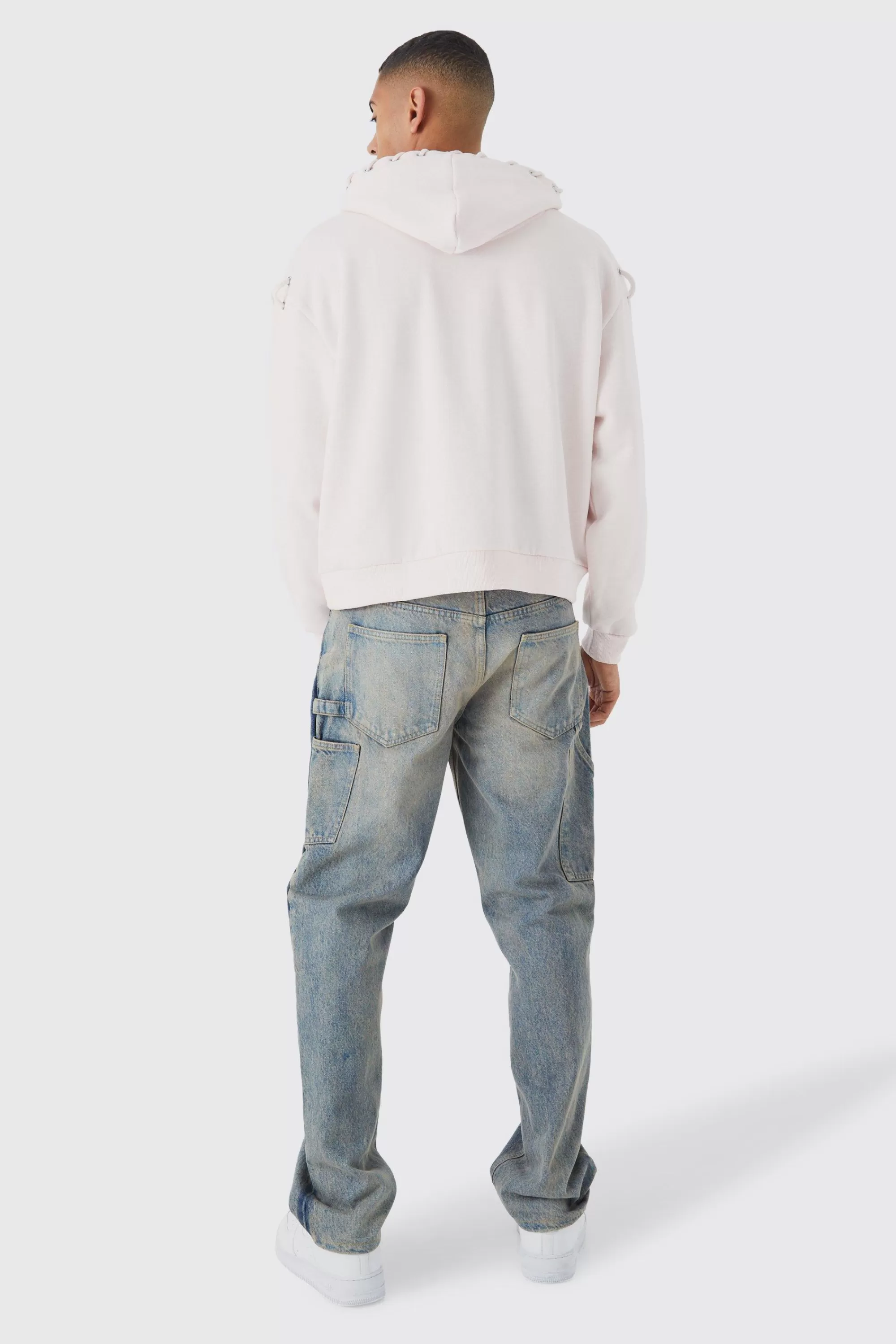 boohooMAN Boxy Rope Eyelet Hoodie | UK