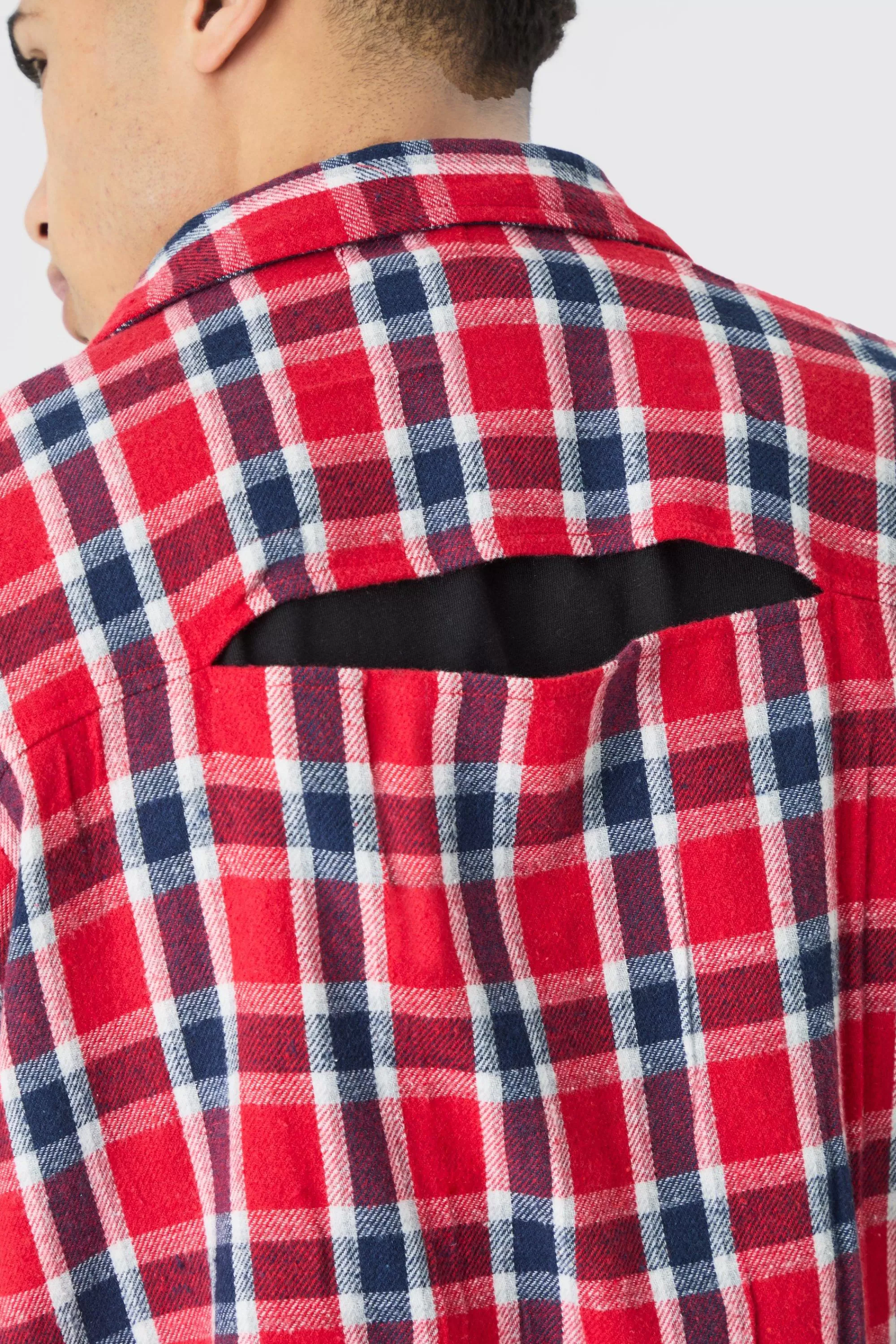 boohooMAN Boxy Short Sleeve Back Vent Check Shirt | UK