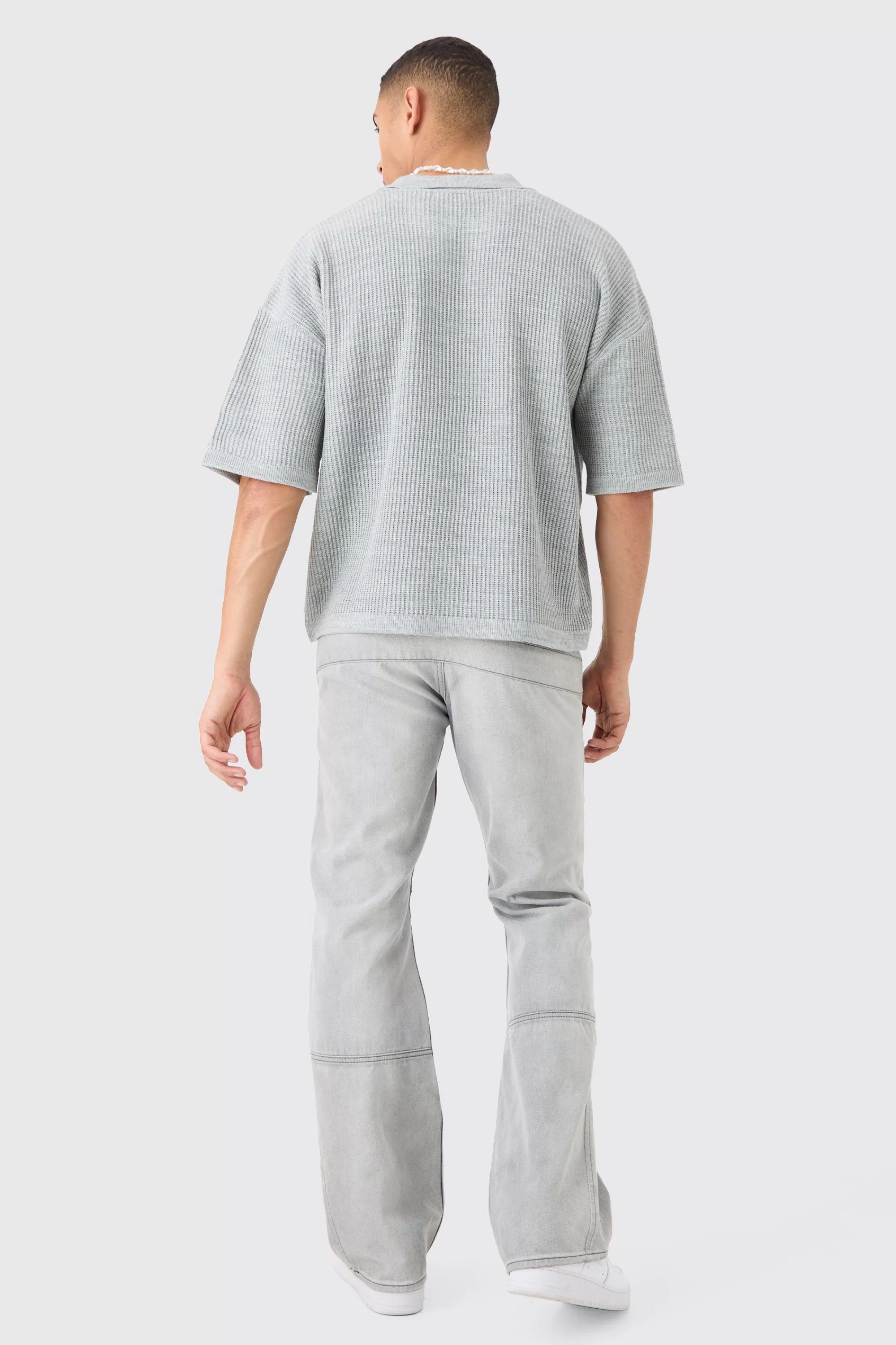boohooMAN Boxy Short Sleeve Ribbed Knit Polo | UK