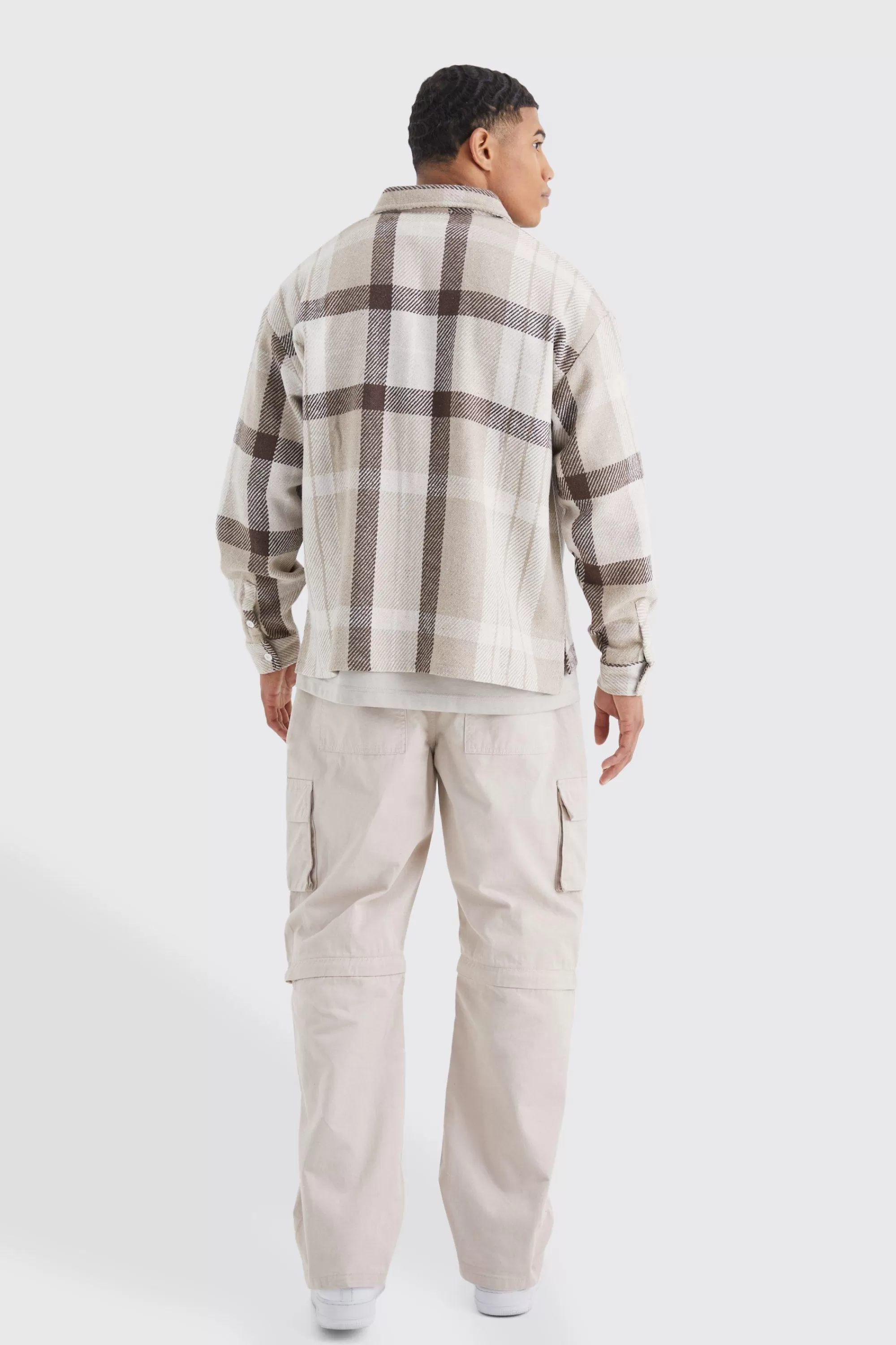 boohooMAN Boxy Split Hem Brushed Check Overshirt | UK