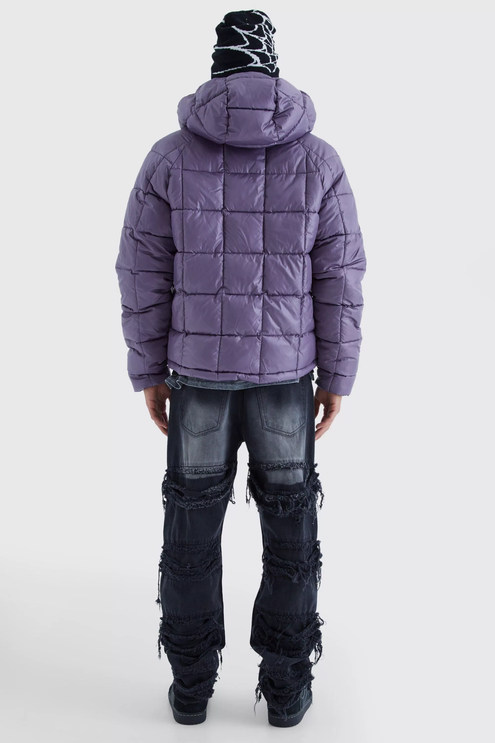 boohooMAN Boxy Square Quilted Puffer With Hood | UK
