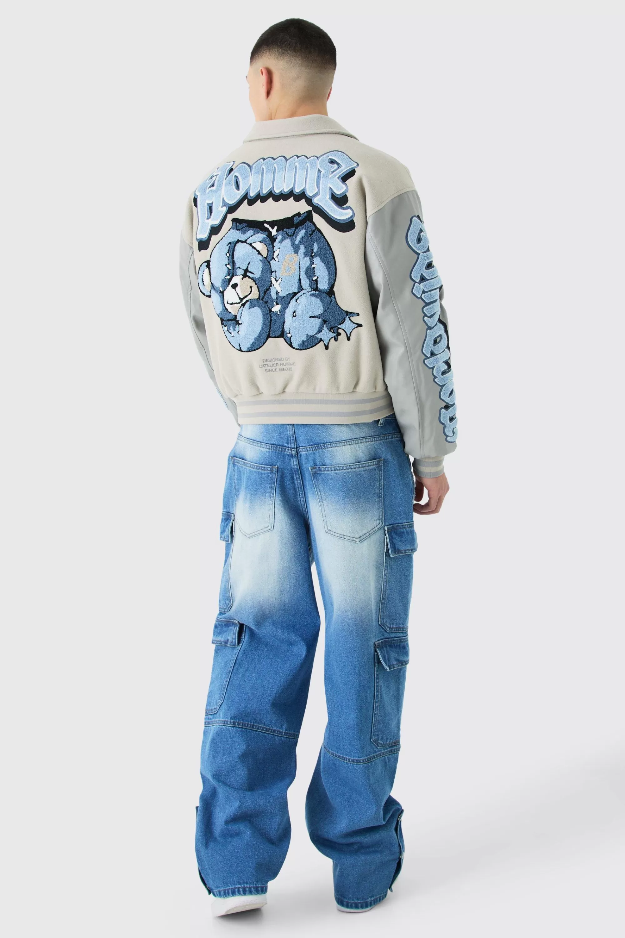 boohooMAN Boxy Teddy Applique Bomber | UK