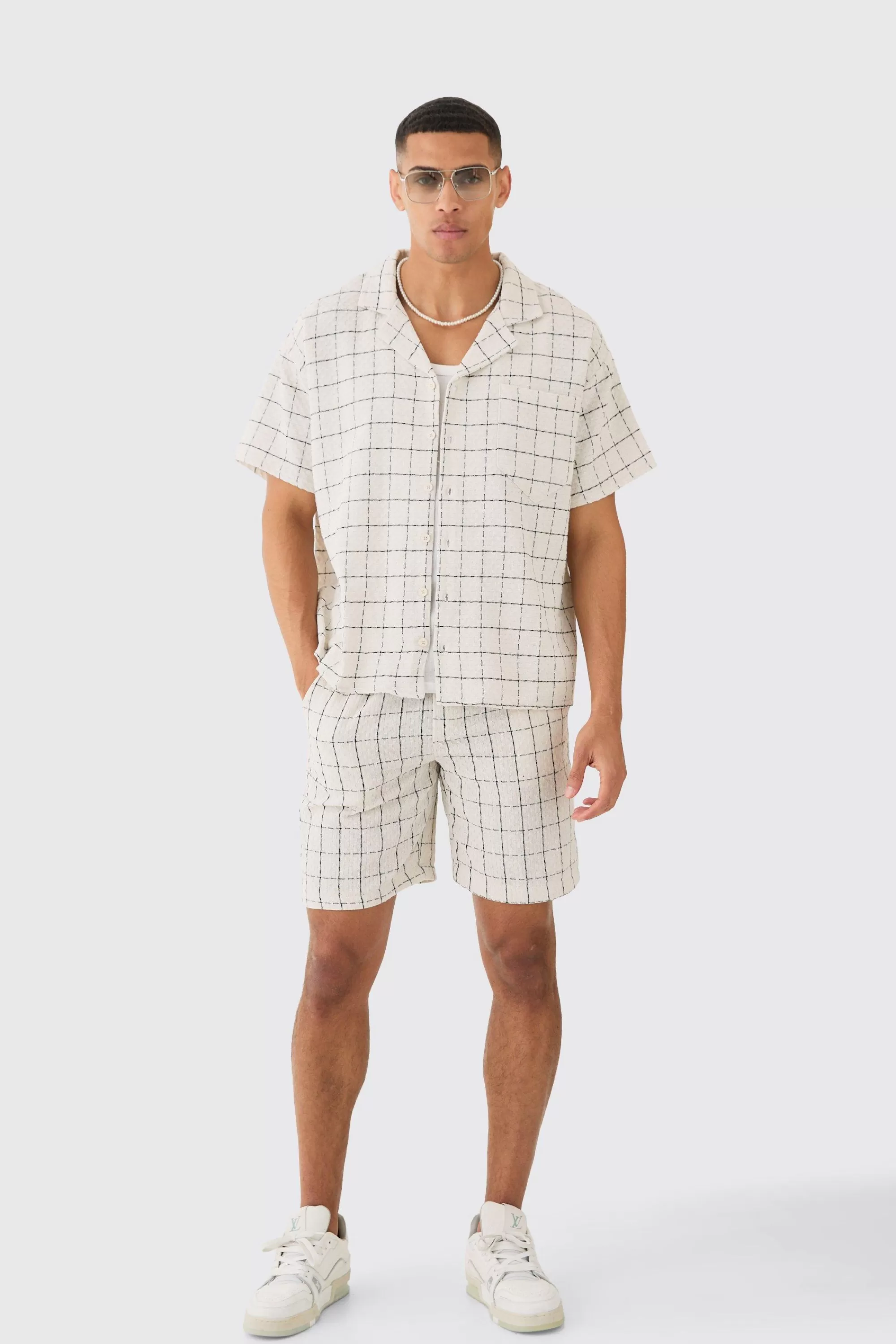 boohooMAN Boxy Textured Grid Check Shirt And Short | UK
