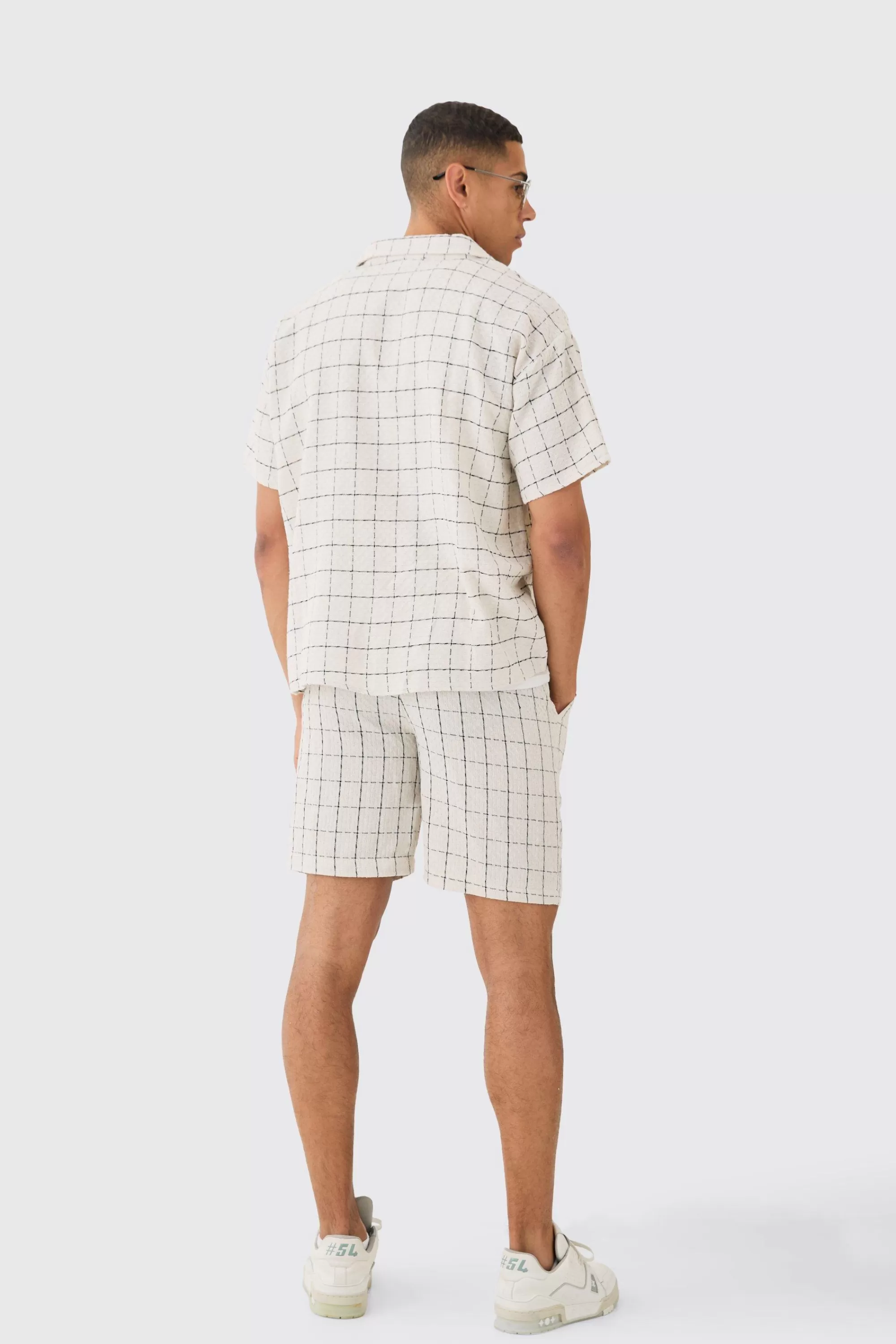 boohooMAN Boxy Textured Grid Check Shirt And Short | UK