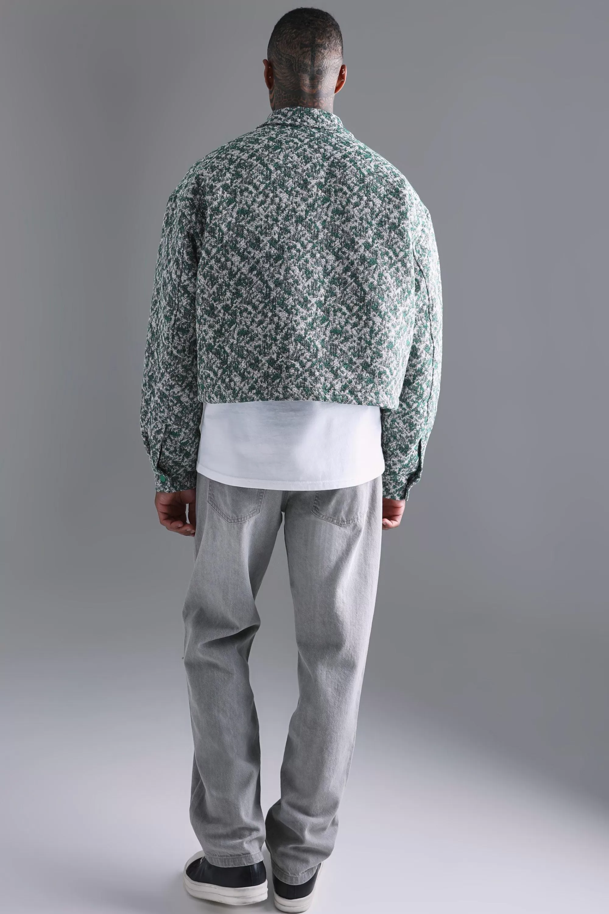 boohooMAN Boxy Textured Jacquard Collared Jacket | UK