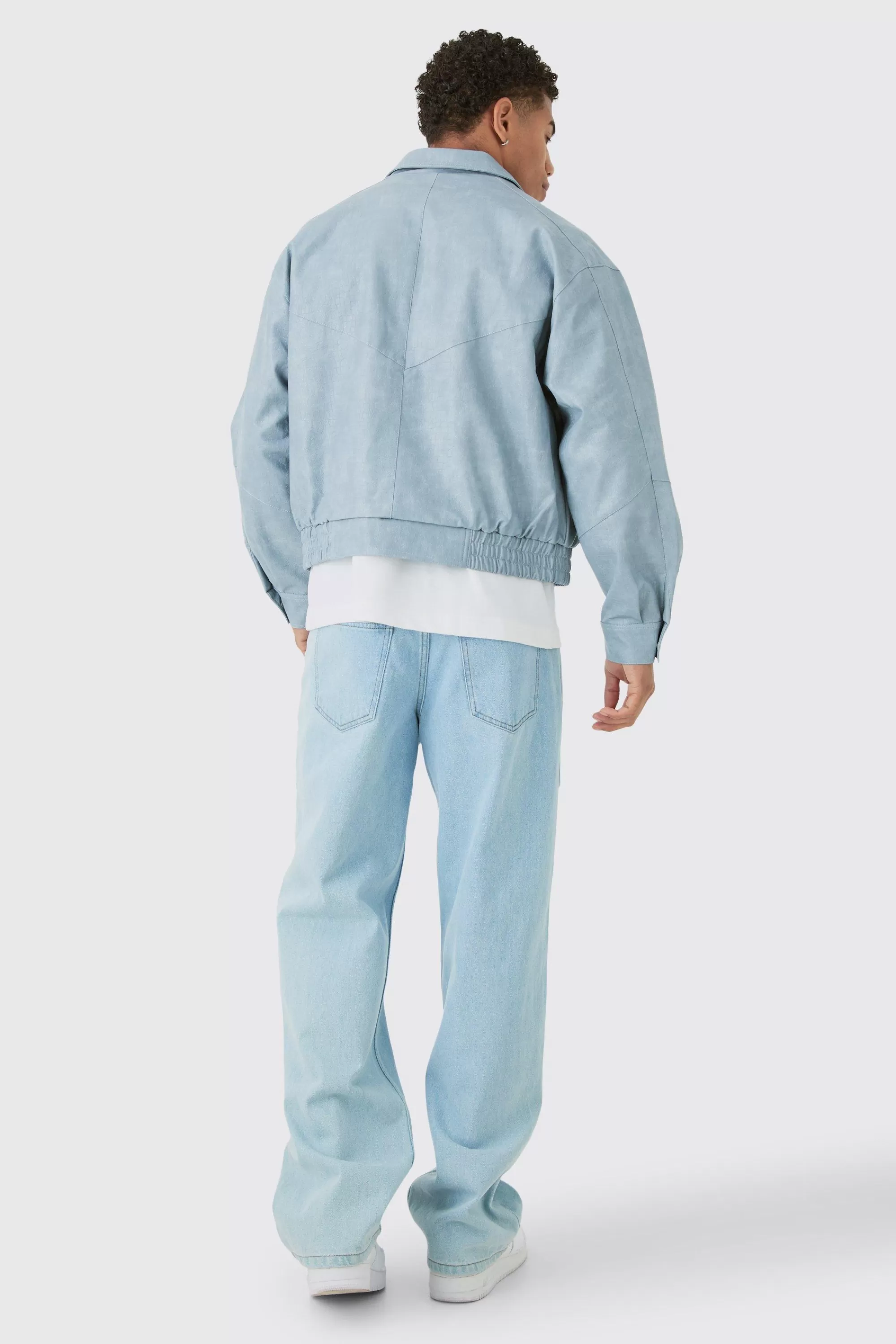 boohooMAN Boxy Textured Pu Bomber In | UK