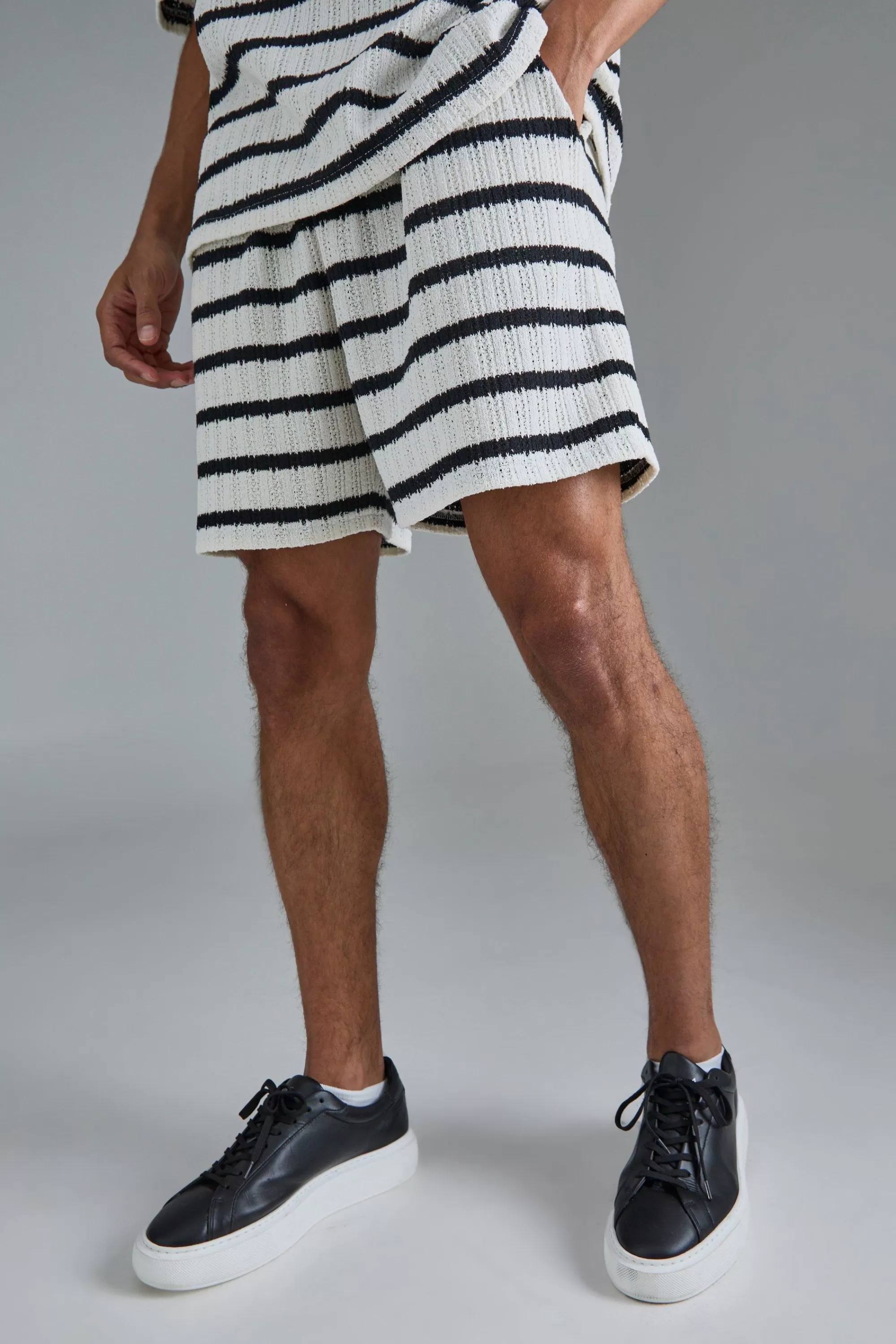boohooMAN Boxy Textured Stripe Shorts | UK