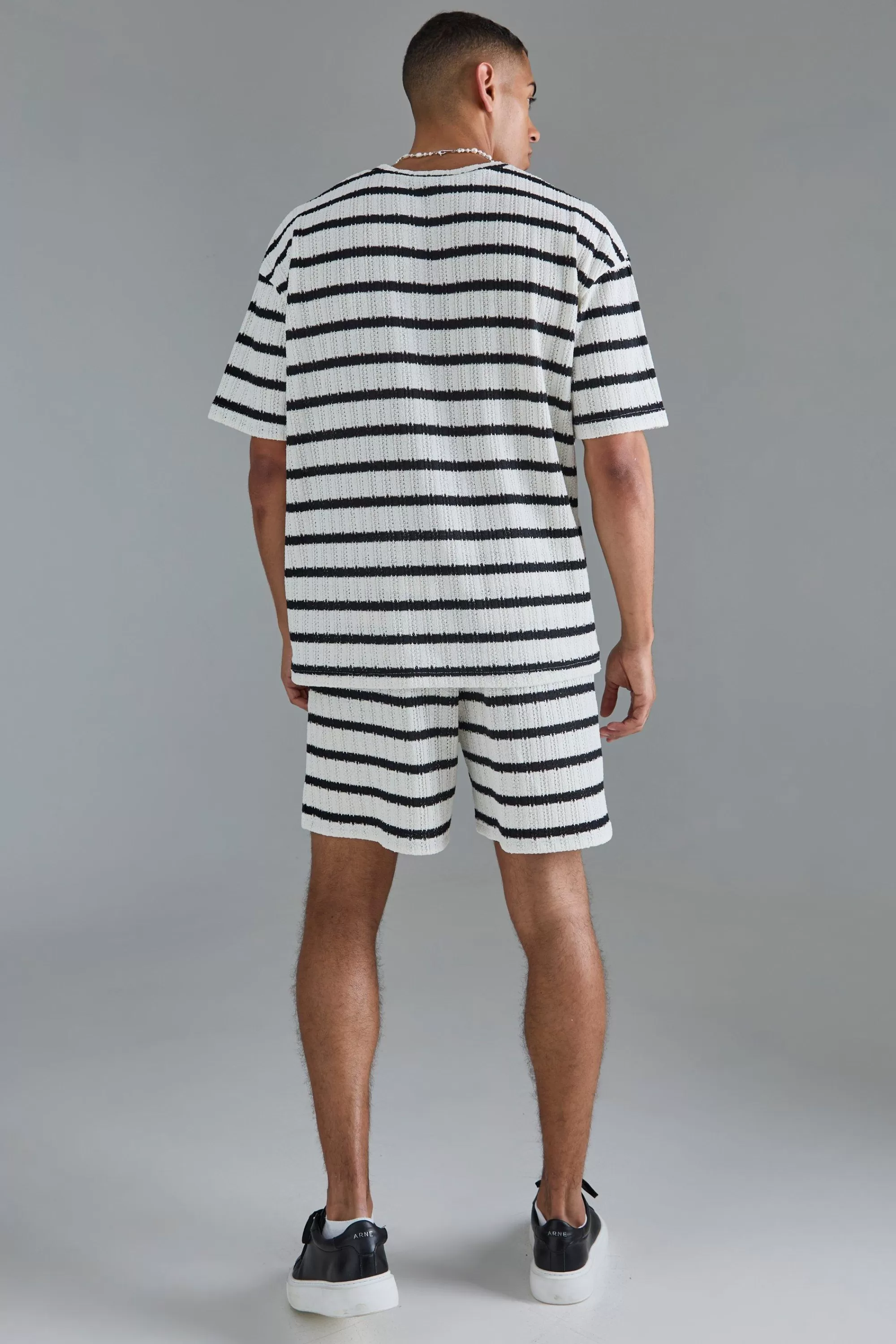 boohooMAN Boxy Textured Stripe Shorts | UK