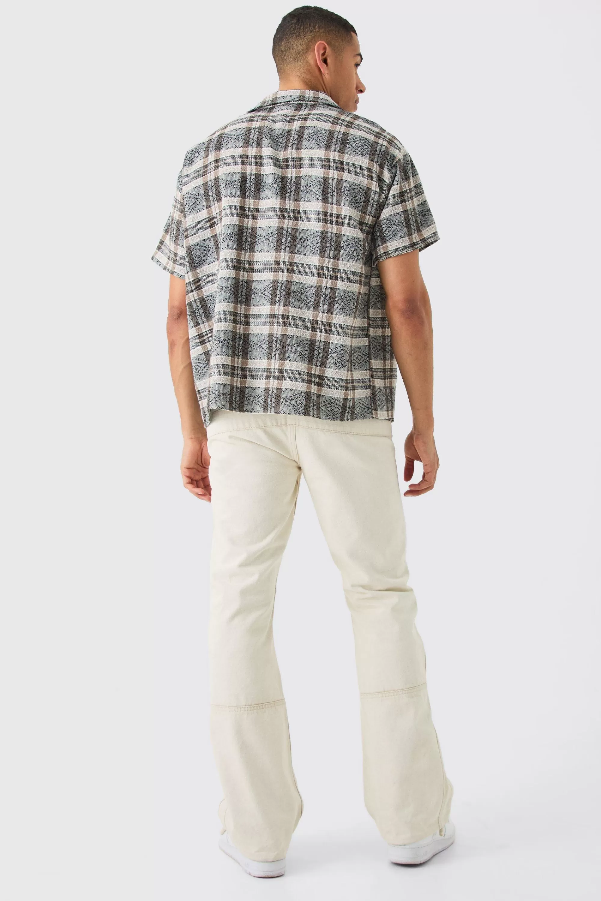 boohooMAN Boxy Tonal Textured Check Shirt | UK