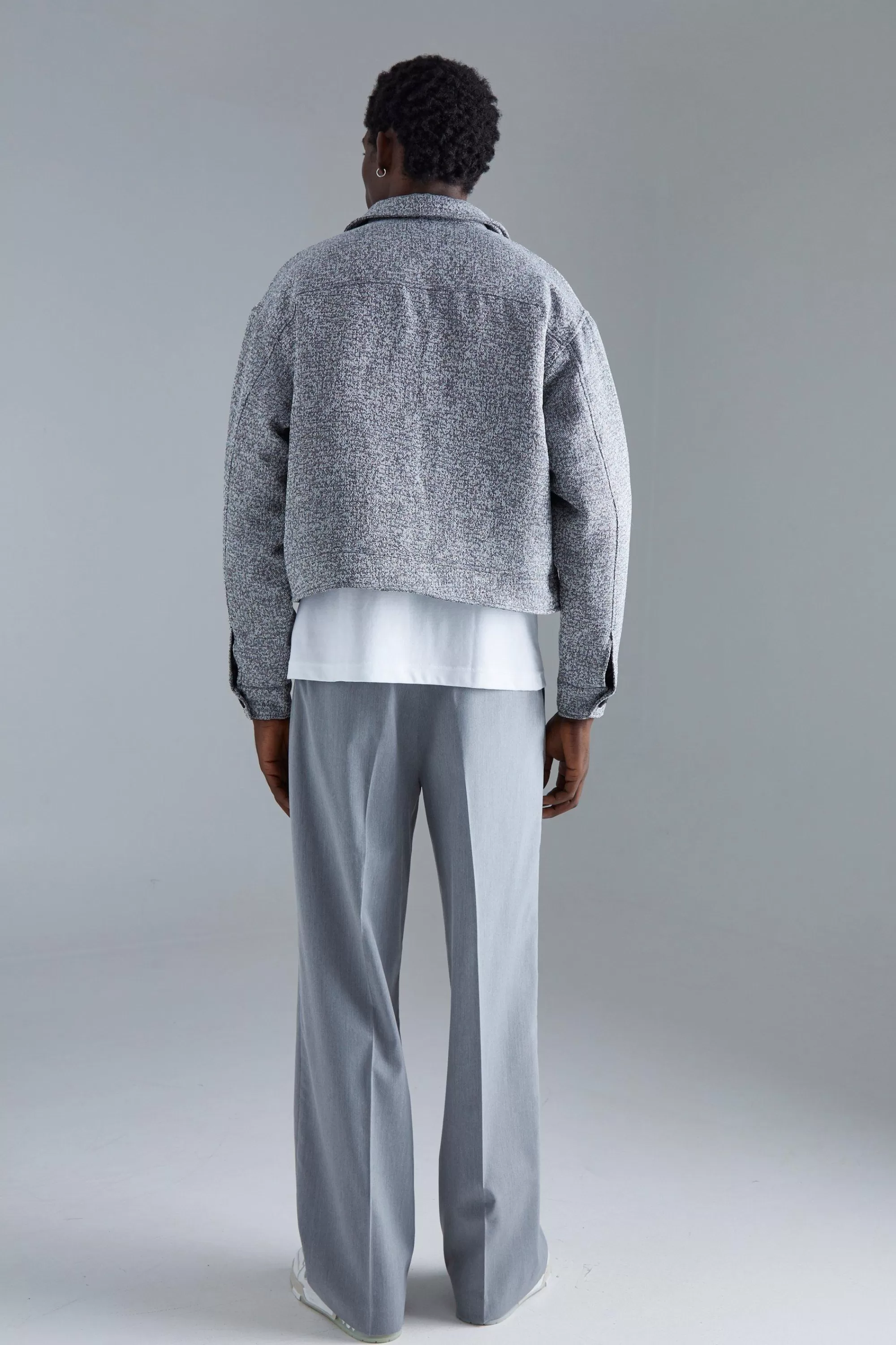 boohooMAN Boxy Tonal Textured Jacquard Harrington | UK