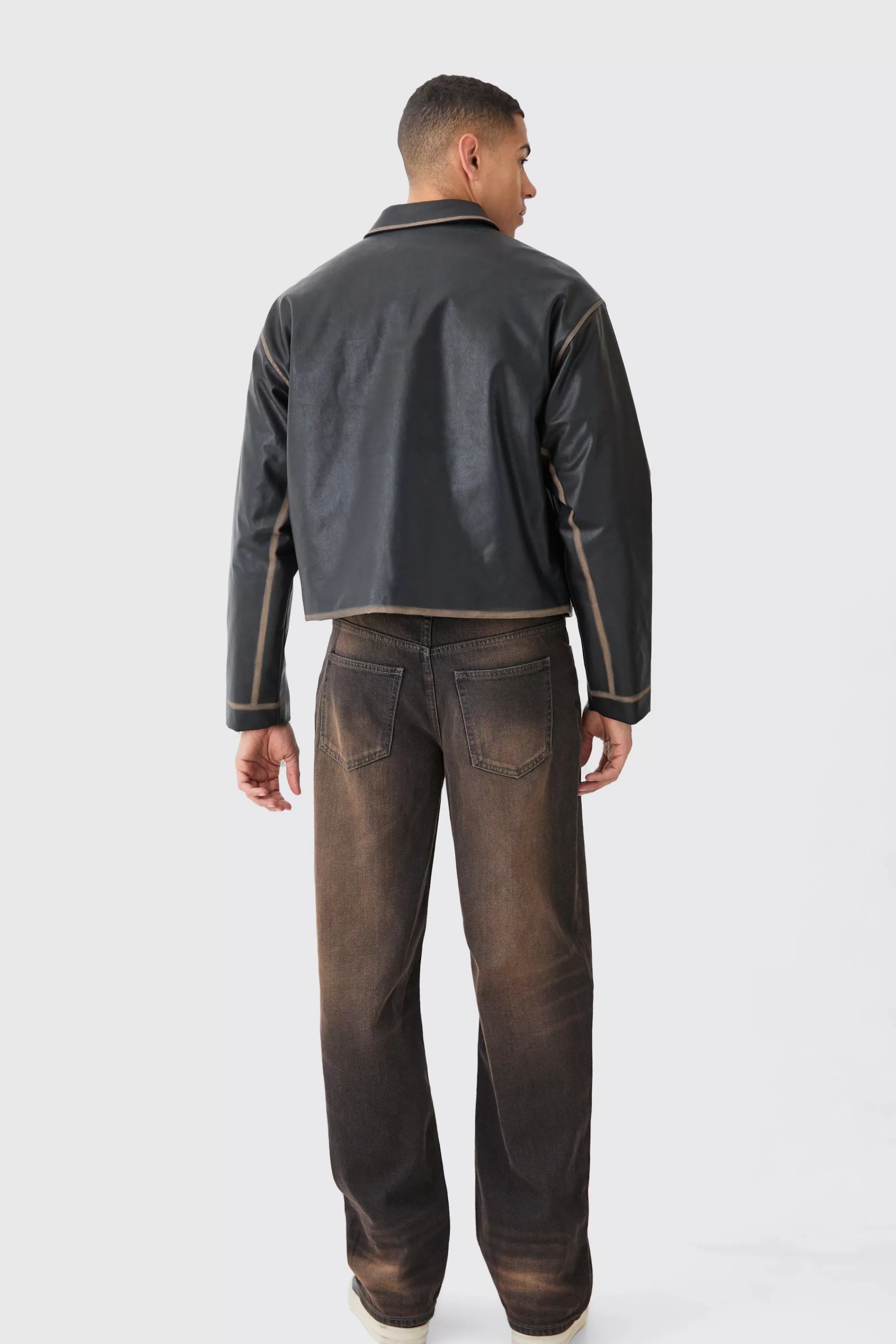 boohooMAN Boxy Tumble Pu Applique Bomber | UK