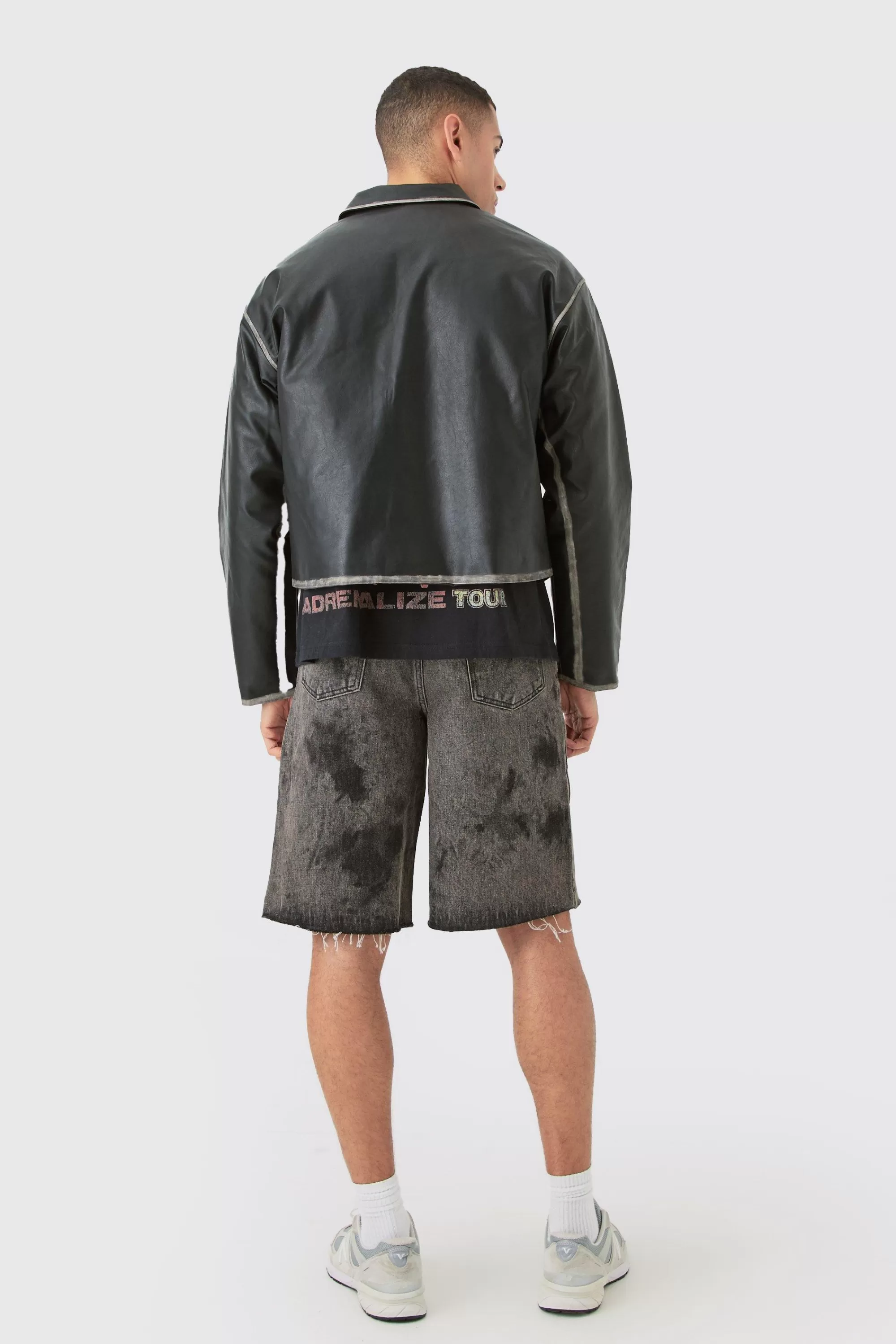 boohooMAN Boxy Tumble Pu Applique Harrington Jacket In | UK