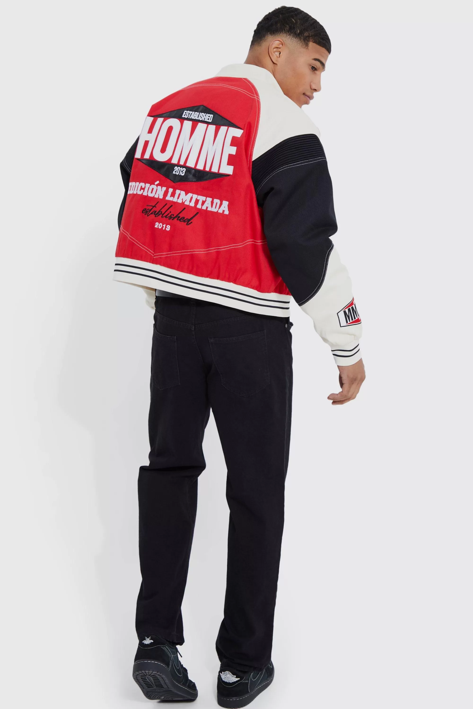 boohooMAN Boxy Twill Biker Panel Moto Jacket | UK