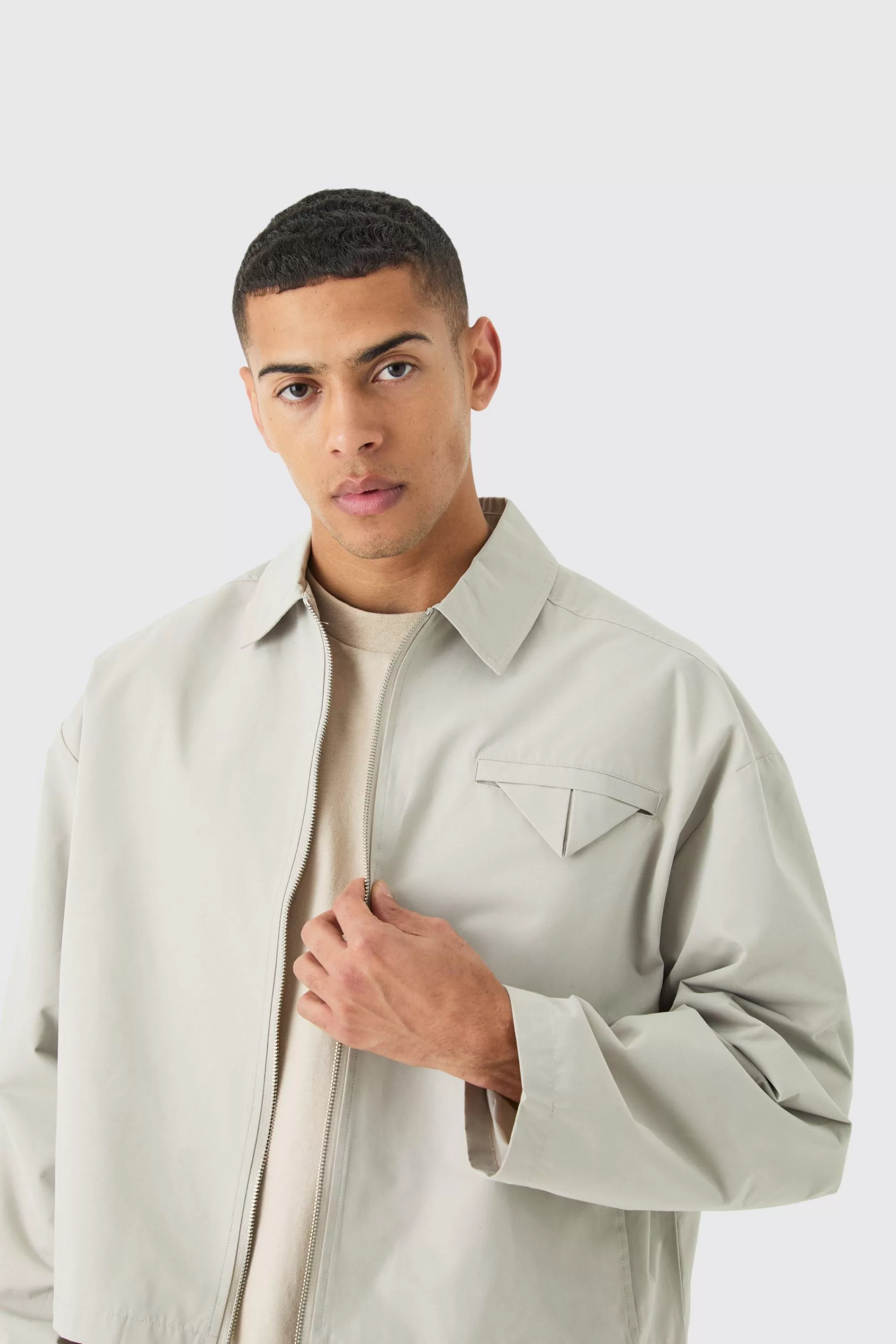 boohooMAN Boxy Twill Harrington Jacket | UK